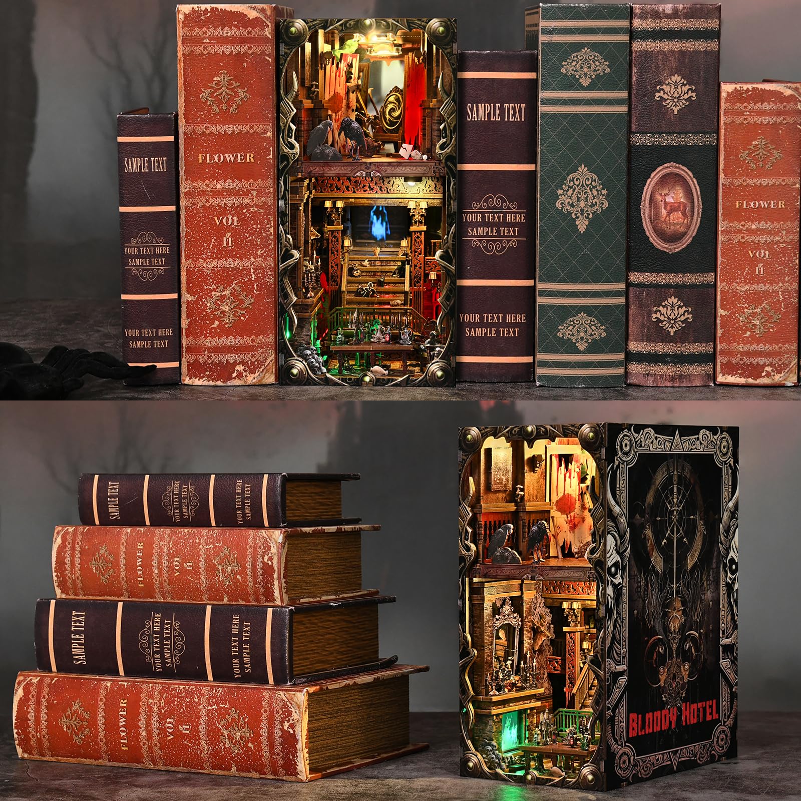 TOYQI DIY Book Nook Kit, Miniature House Dollhouse Kit for Adult and Teens, Book Nook Kits for Adults, Booknook Bookend Alley Model Build, Gifts for Family Friends - Spooky Horror Creepy Haunted House