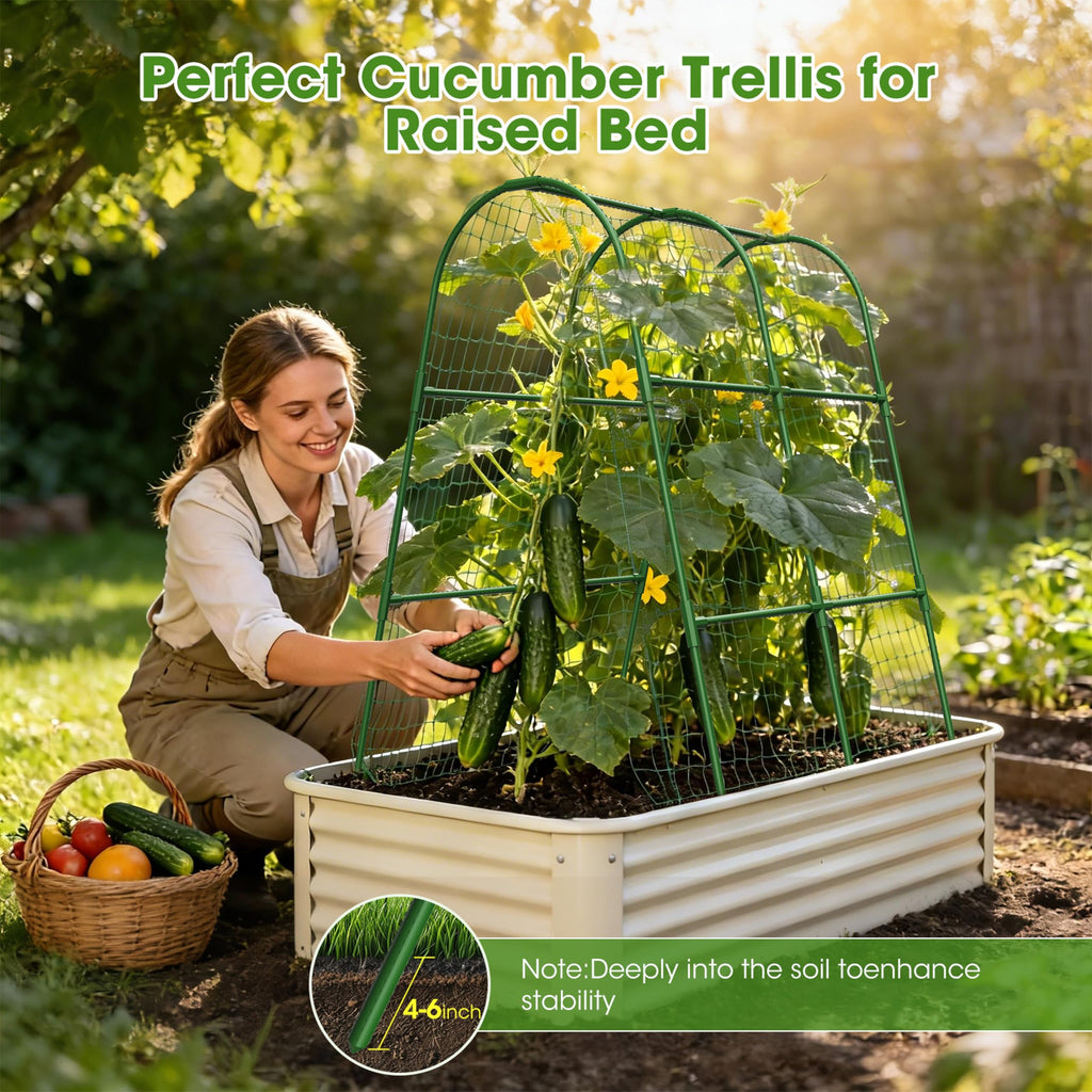 Cucumber Trellis for Raised Bed,U-Shape Garden Trellis for Climbing Plants Outdoor, Metal Arch Vegetables Trellis, Plant Support for Vine (Green, 31.5" Lx21.6 Wx47.2 H-Small)