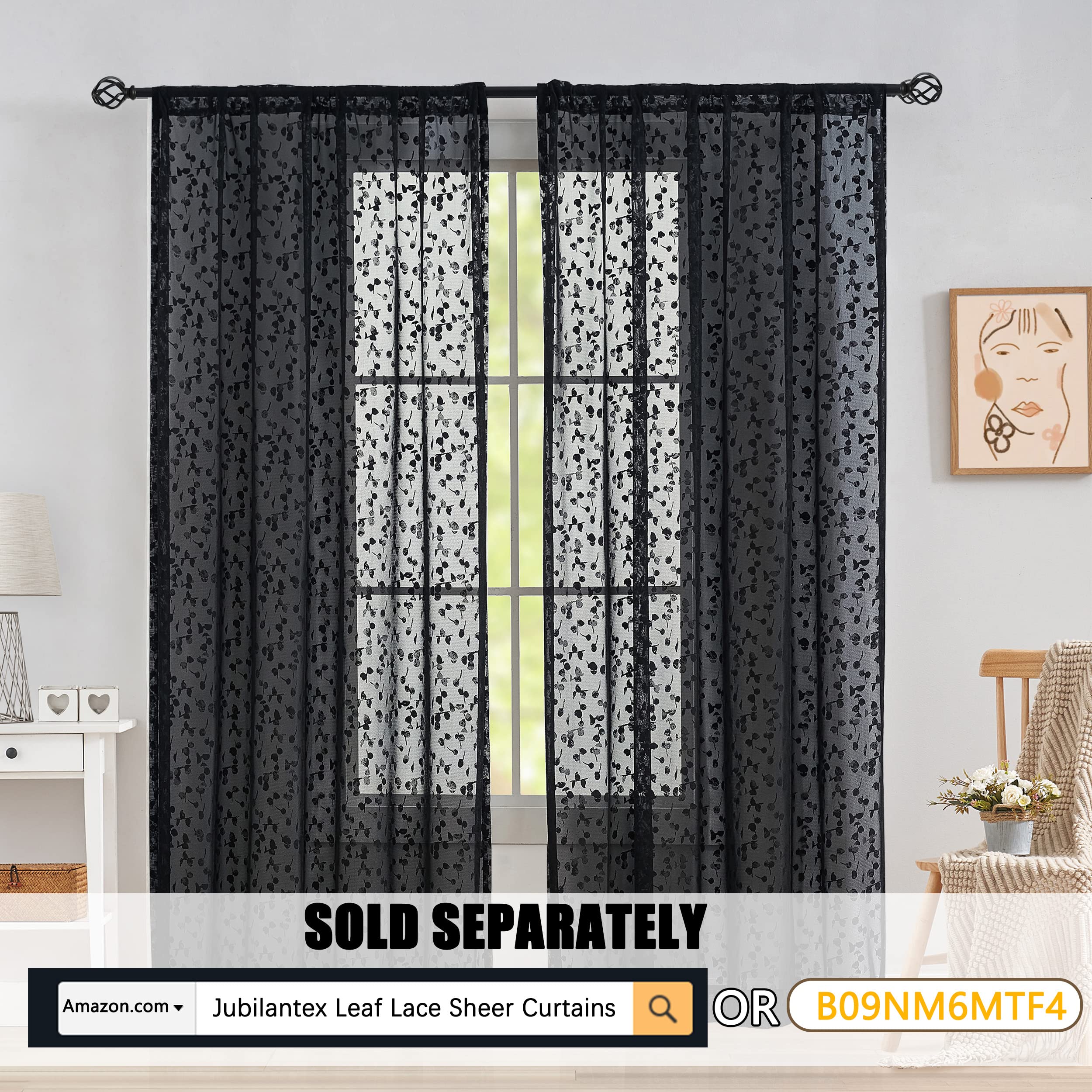 Jubilantex Full Blackout Curtains + Leaf Sheer Window Panels, Beige Mix and Match Style Double Layer Window Treatment Sets for Bedroom Living Room, 4 Panels 52" W x 63" L, Beige and White