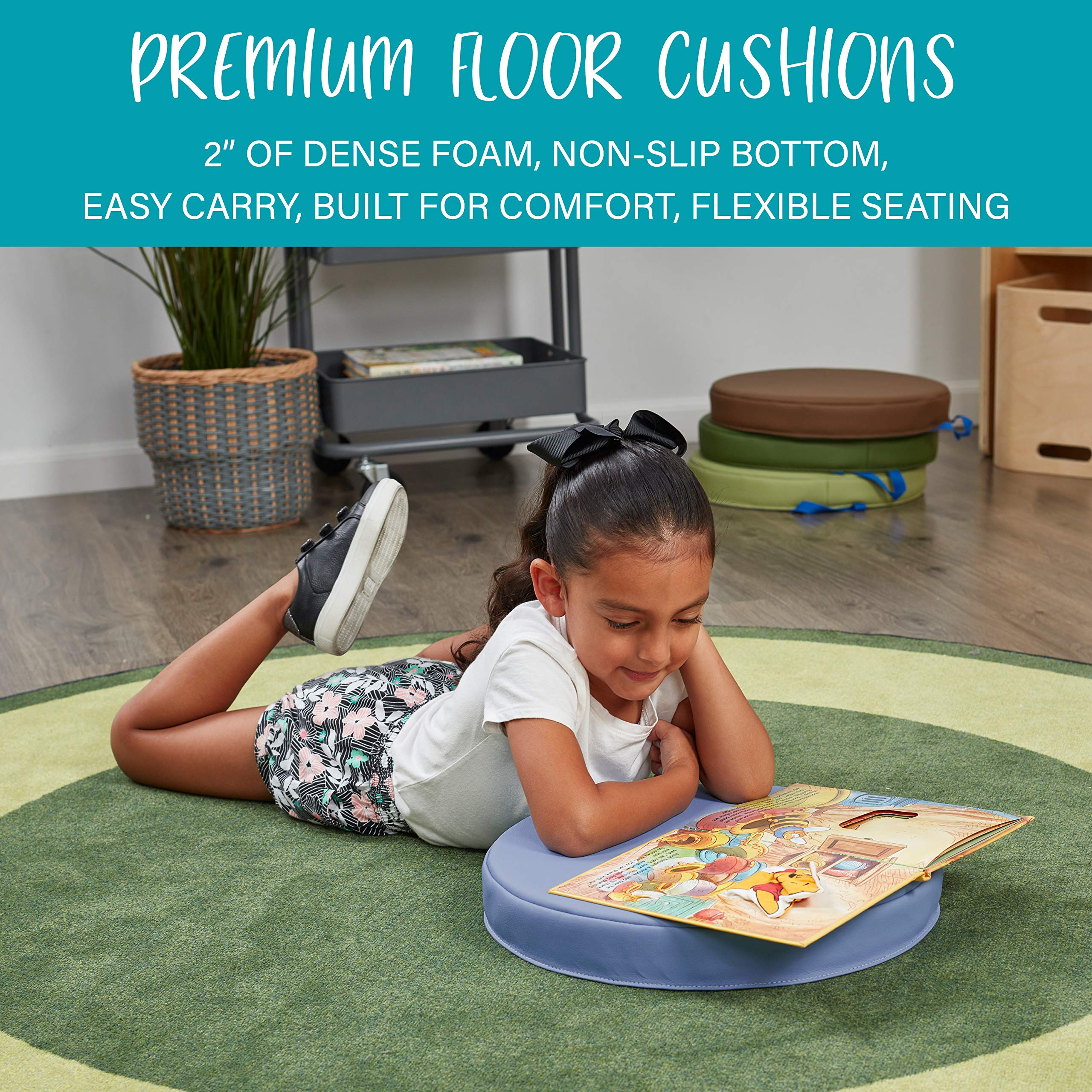 Factory Direct Partners SoftScape 15 inch Square Classroom Floor Cushions with Handles; Flexible Seating for Daycare, Preschool, Playroom; 2 inch Thick Deluxe Foam (6-Piece) - Assorted, 12228-AS