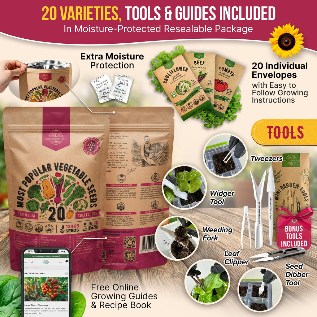 20 Vegetable Seeds Variety Pack - 12,465+ Non-GMO Heirloom Seeds for Planting Vegetables and Fruits in Individual Seed Packets, Home Garden Seed for Hydroponic, Indoor and Outdoors Gardening