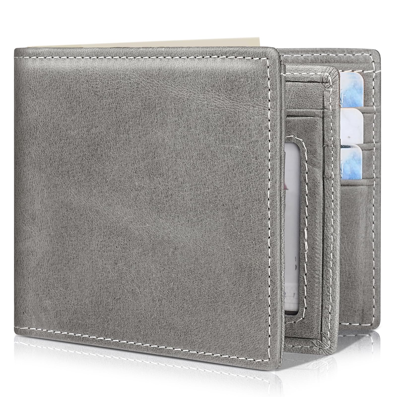 Artpaxy Mens Wallet Genuine Leather Bifold RFID Blocking Wallet for Men with 1 ID Window 13 Card Holders 2 cash pockets 1 Gift Box