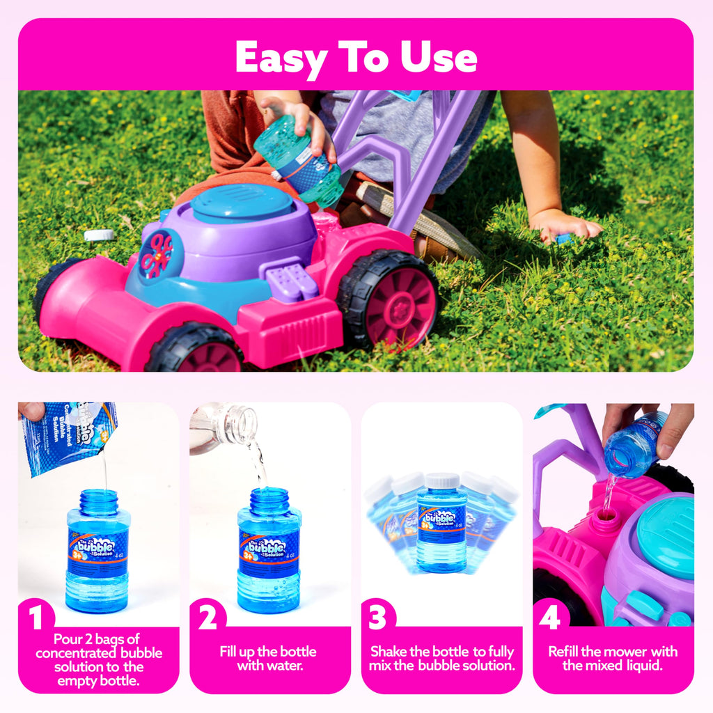 SLOOSH Bubble Lawn Mower Toddler Toys - Spill-Proof Bubble Machine Pretend Gardening Play Toy for Age 1 2 3 1-3 Year Old Baby Boys Indoor Outdoor Use, Easter Basket Stuffers Birthday Gifts (Blue)