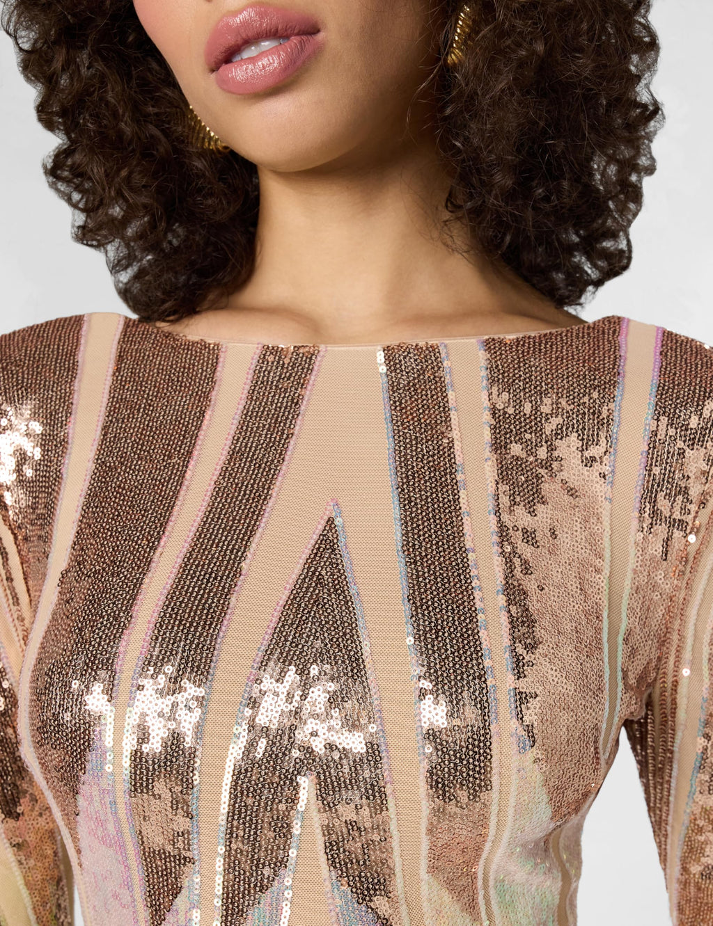 Dress The Population Womens Emery Long Sleeve Stretch Sequin Midi Sheath Ddr147