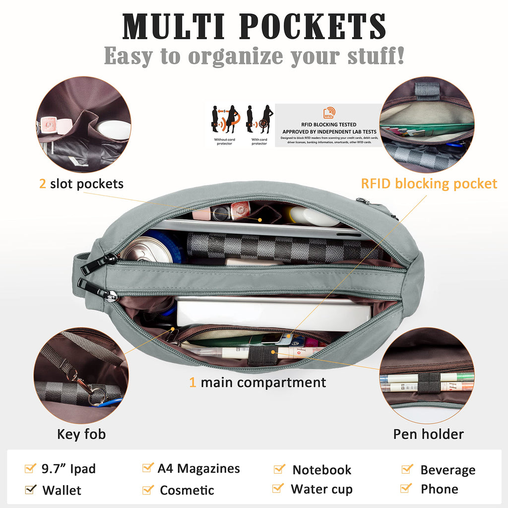 VOLGANIK ROCK RFID Purses for Women Fabric Nylon Multi Pocket Crossbody Bag Ladies Travel Handbag