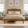 PHI VILLA Full Rattan Bed Frame with Headboard, Mid Century Modern Wooden Bed Frames, No Box Spring Needed, Brown