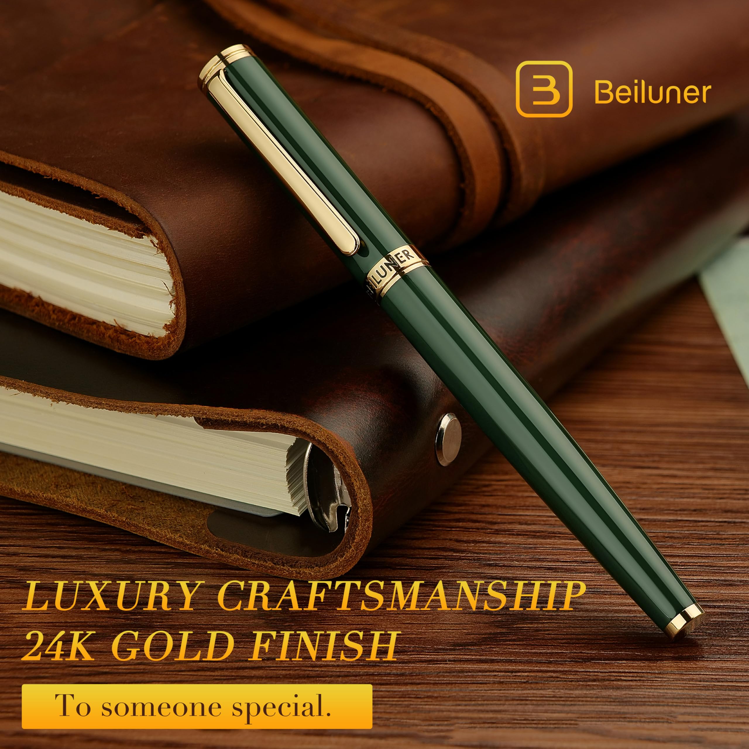 BEILUNER Luxury Rollerball Pen,24K Gold Trim,Noble and Elegant Designs,Schneider Ink Refill, Best Roller Ball Pen Gift Set for Men & Women, Professional, Executive Office, Nice Pens