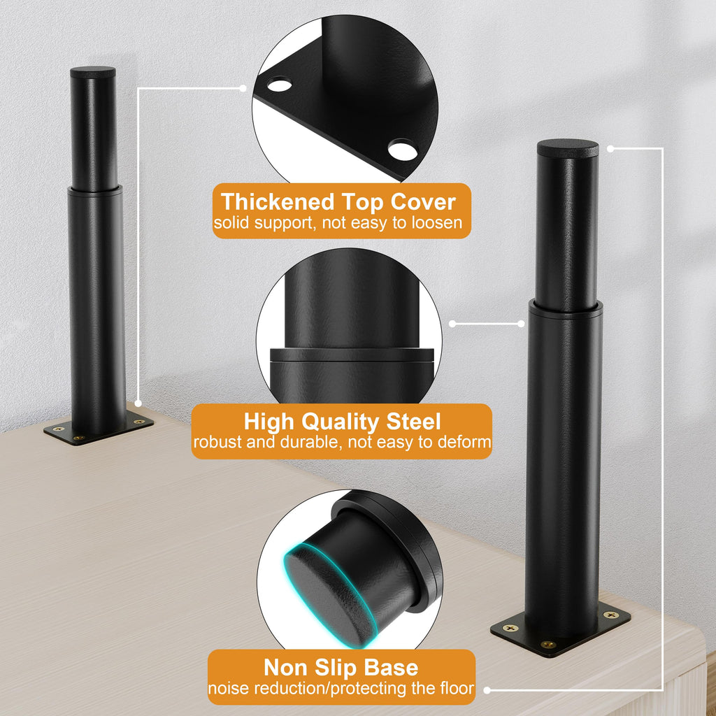 Metal Adjustable Furniture Legs 5.12-9.45 inch, Wlrrcwdttc Sofa Legs Cabinet Legs Adjustable Height Replacement Support Legs for Bed/Couch/Dresser/Chair/Coffee Table, Legs for Furniture Set of 2-Black