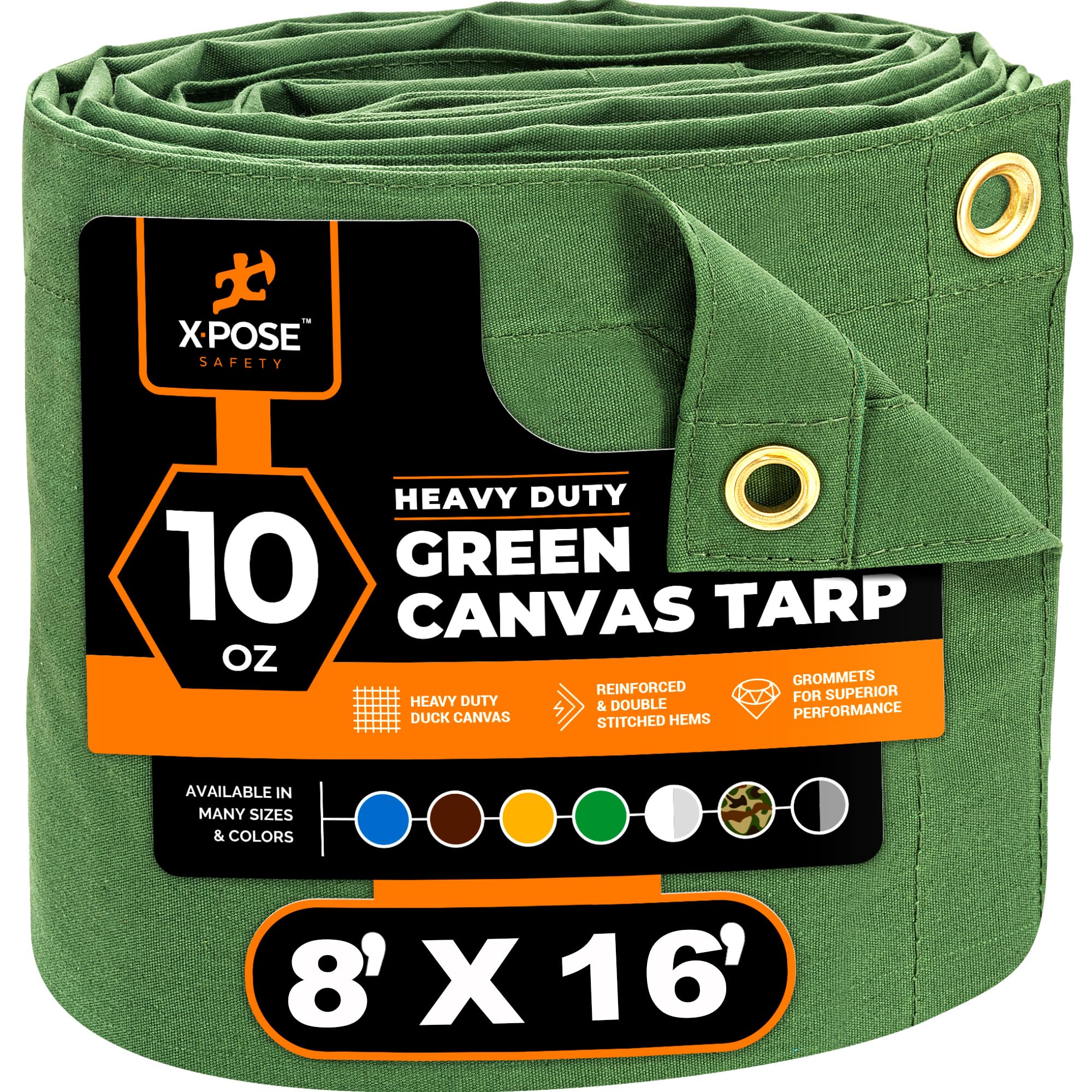 Xpose Safety Canvas Tarp - 10oz Green Canvas Tarps Heavy Duty Water Resistant with Brass Grommets- Multipurpose Outdoor Tarpaulin for Camping, Canopy, Trailer, Equipment Cover 4' x 4'
