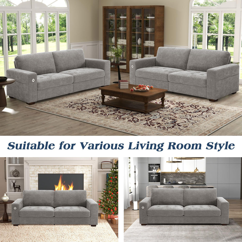 WorthFurni Sofas for Living Room, Chenille Loveseat Couch Set, Small Sofa, 3 Seater Sofa, USB Charging, Removable Sofa Cover,Solid Wood Frame, Easy to Install(70inch,Beige)