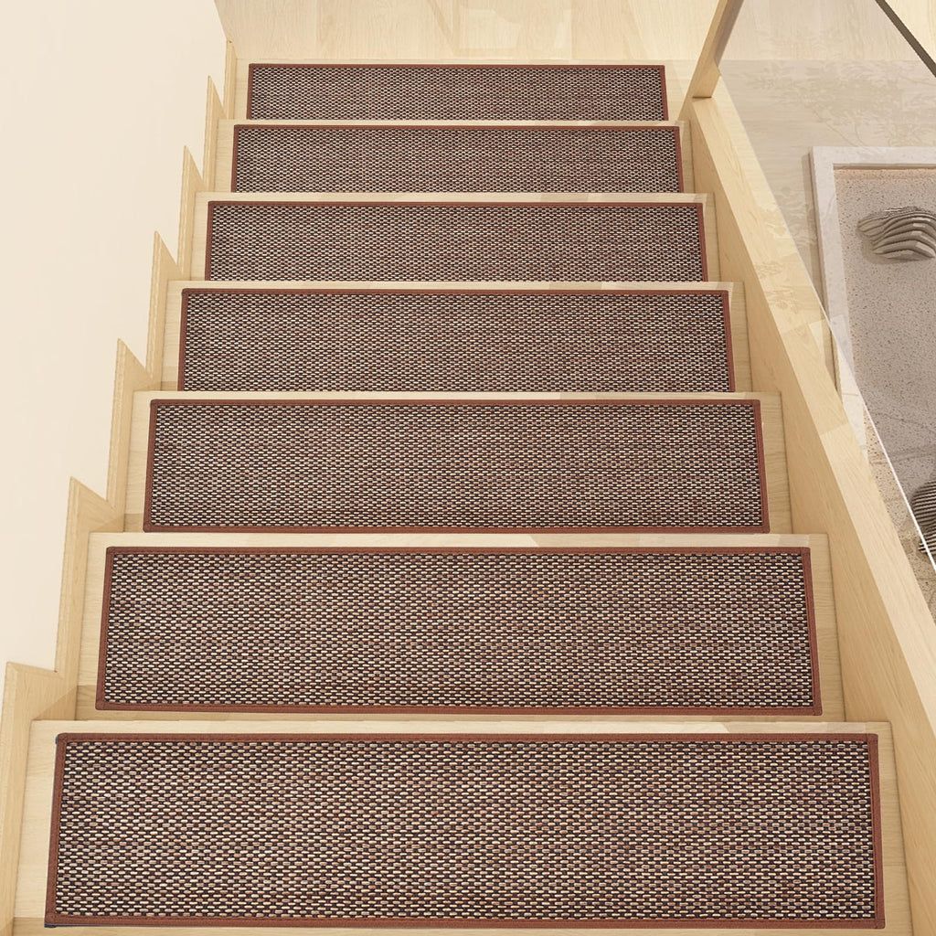 Non Slip Stair Treads for Wooden Steps, Square Rubber Backing Non Slip Stair Landing Mat, Thicken Linen Carpet Stair Runners Indoor, No Residue Stair Carpet Treads, 29"x29", Beige