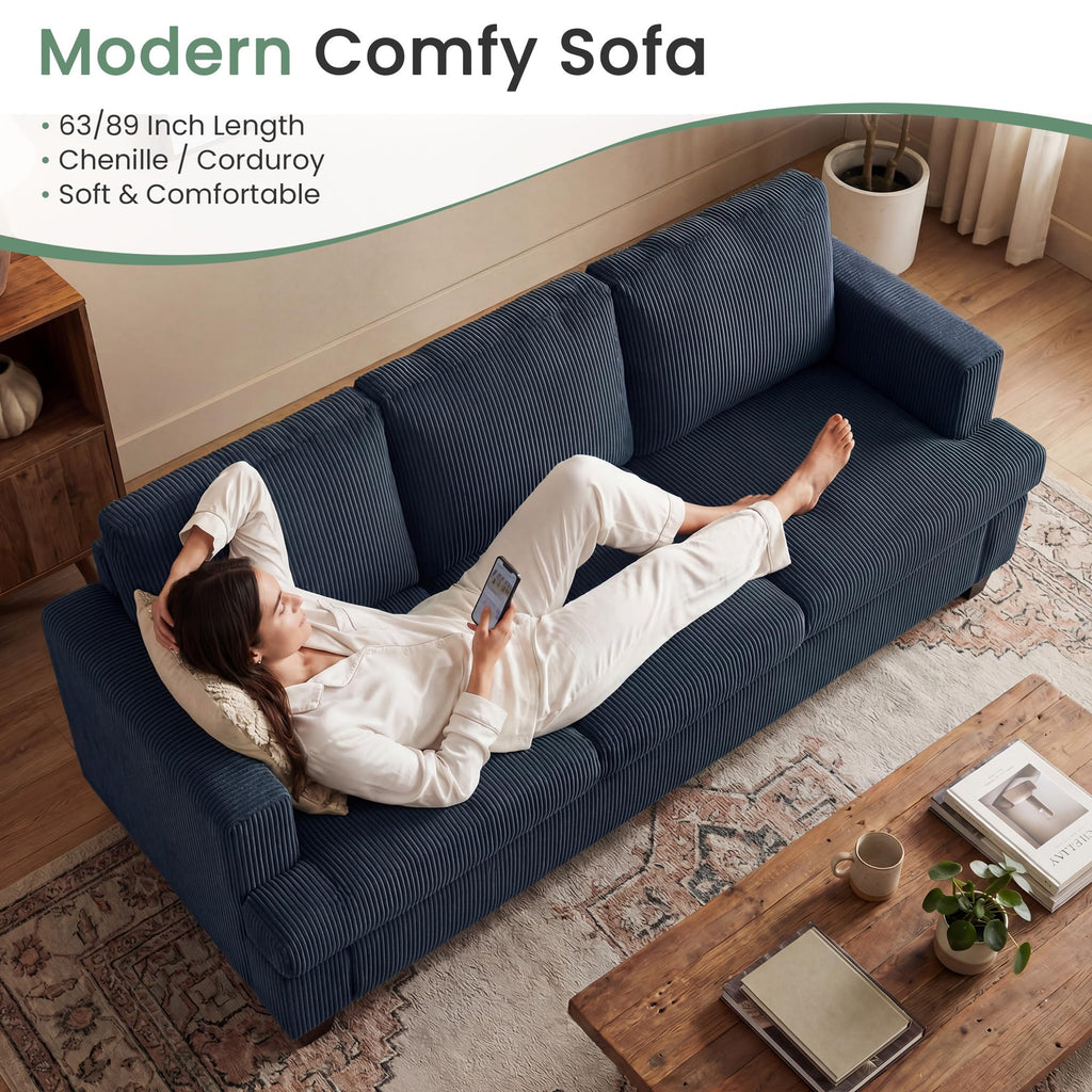 YOUDENOVA 2 Piece Set Comfy Sofa Couch, Loveseat Sofa * 2 with Deep Seats, Modern Sleeper Couch for Living Room, Black Corduroy