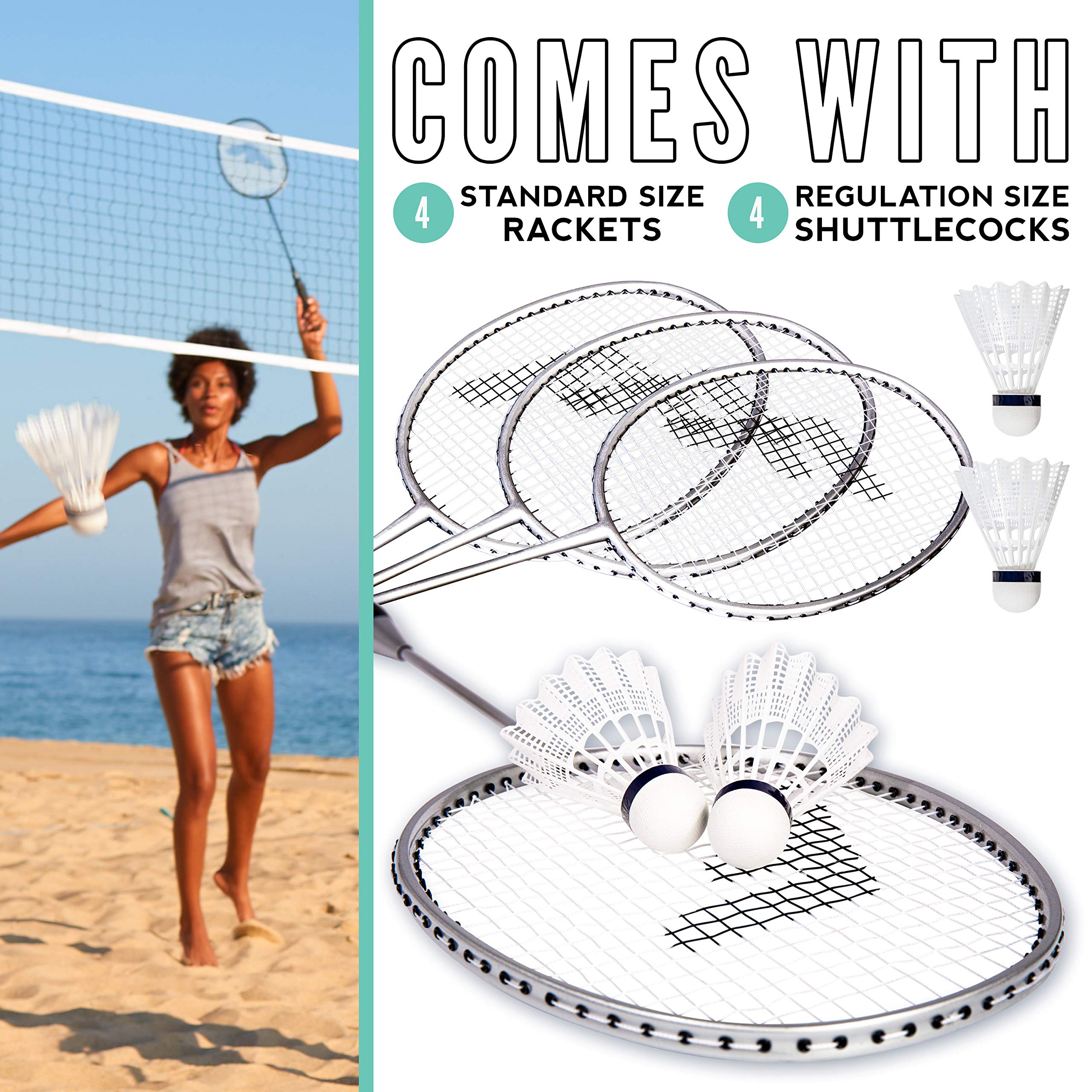 Franklin Sports Badminton Racket + Birdie Set - Replacement Badminton Equipment for Kids + Adults - 2 Player - 4 Player Badminton Racket Sets