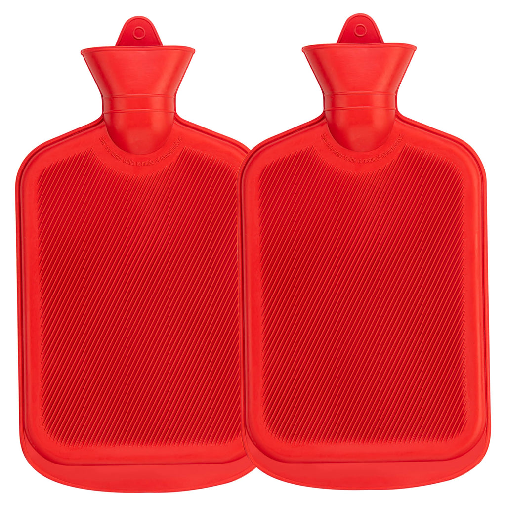 SteadMax [2 Pack] Hot Water Bottles, 2L (68oz) Natural Rubber -BPA Free- Durable Large Hot Water Bag for Hot Compress and Heat Therapy, Pain Relief Heating Pad, (Random Colors)