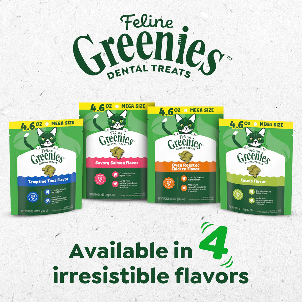 Greenies Cat Treats, Feline Veterinarian-Recommended Adult Natural Dental Treats, Catnip Flavor, 2.1 oz. Pouch