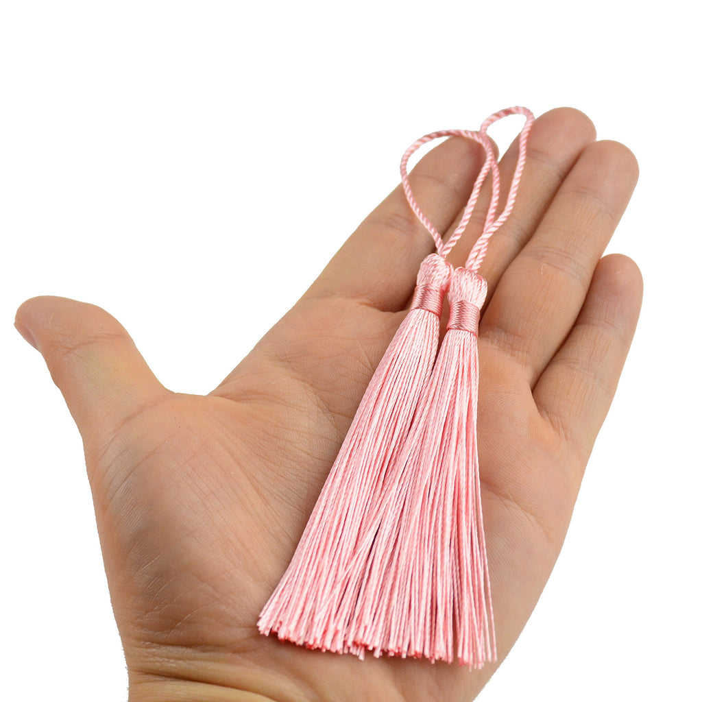 Makhry 100pcs 13cm/5 Inch Silky Floss Bookmark Tassels with 2-Inch Cord Loop and Small Chinese Knot for Jewelry Making, Souvenir, Bookmarks, DIY Craft Accessory (Dark Grey)