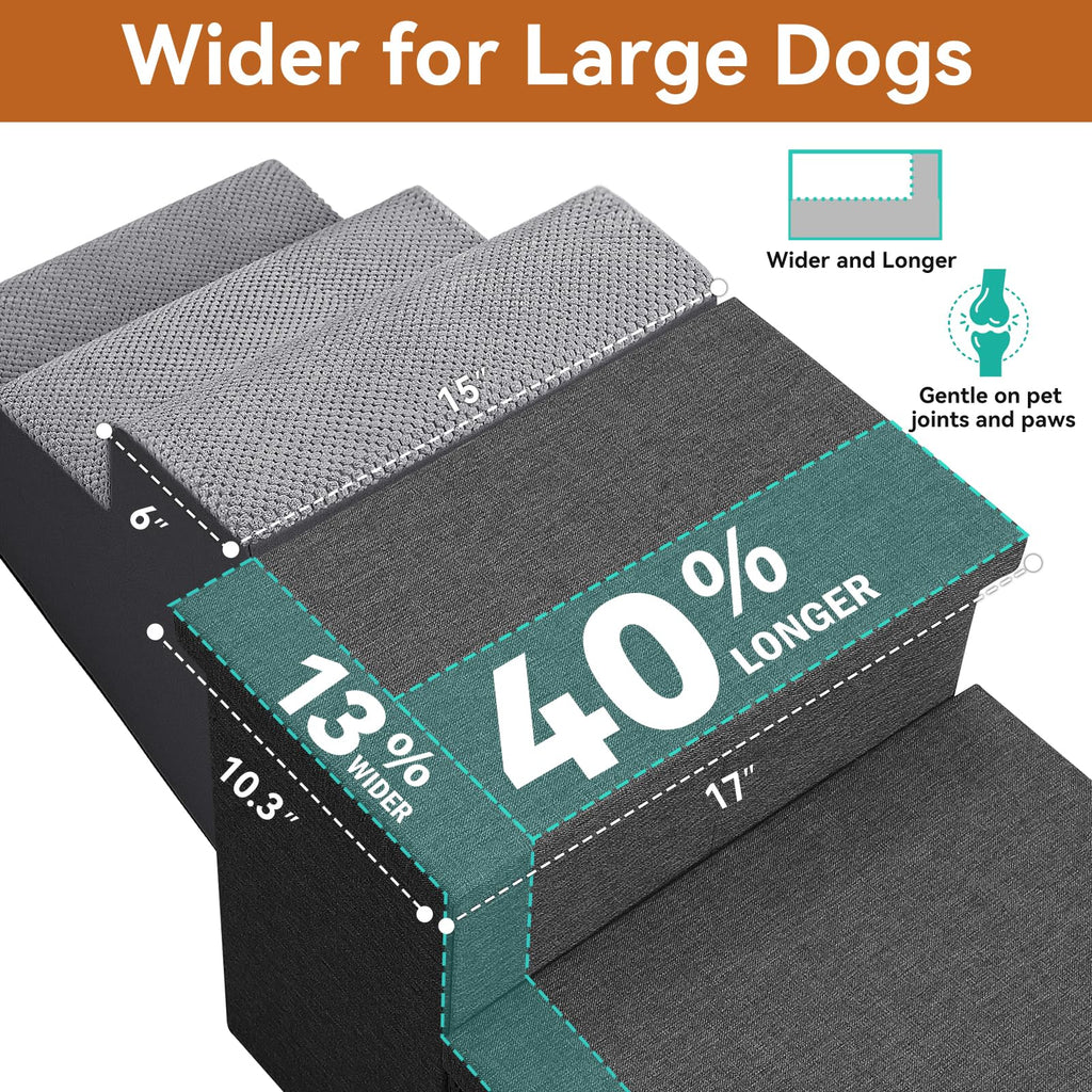 Zerbuger Dog Stairs with Condo 15" H, 2-Step Wider Dog Steps for Small/Medium/Large Old Dogs Cats, Folding Sturdy Storage Pet Stairs Climbing Bed Couch, Ramp for Car Hold Up to 150 lbs, Beige