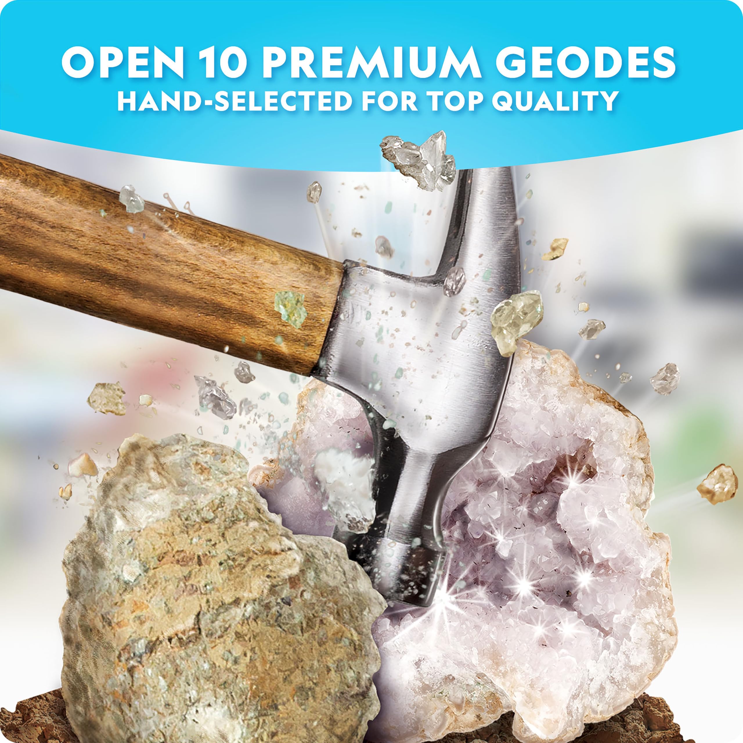 National Geographic Break Open 4 Geodes Science Kit – Includes Goggles and Display Stand - STEM Science Gift for Boys and Girls, Break Your Own Geodes with Crystals (Amazon Exclusive)