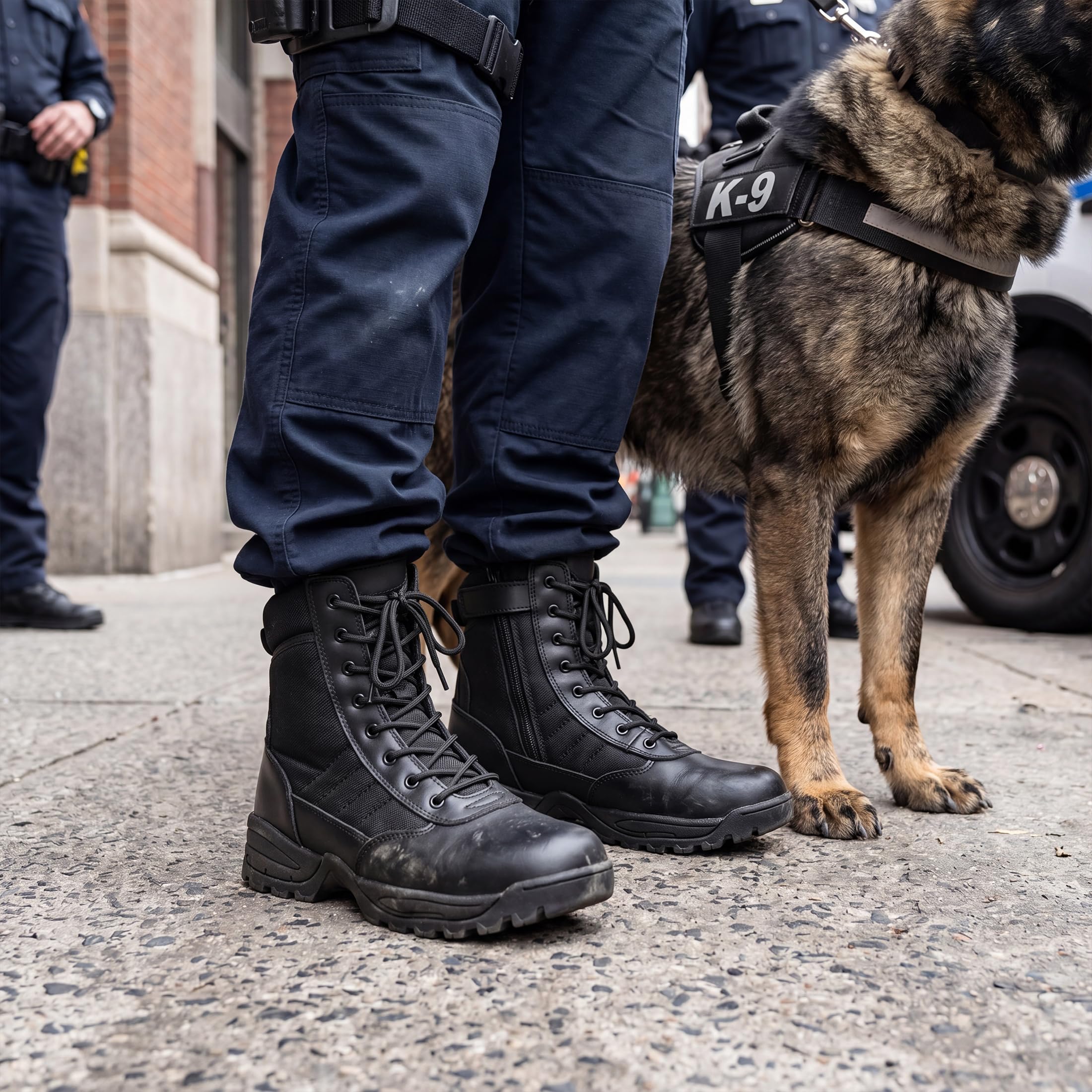Men's Tactical Boots 8 Inch Side Zipper Military Combat Boots Leather Duty Work Boots for Men Police Motorcycle