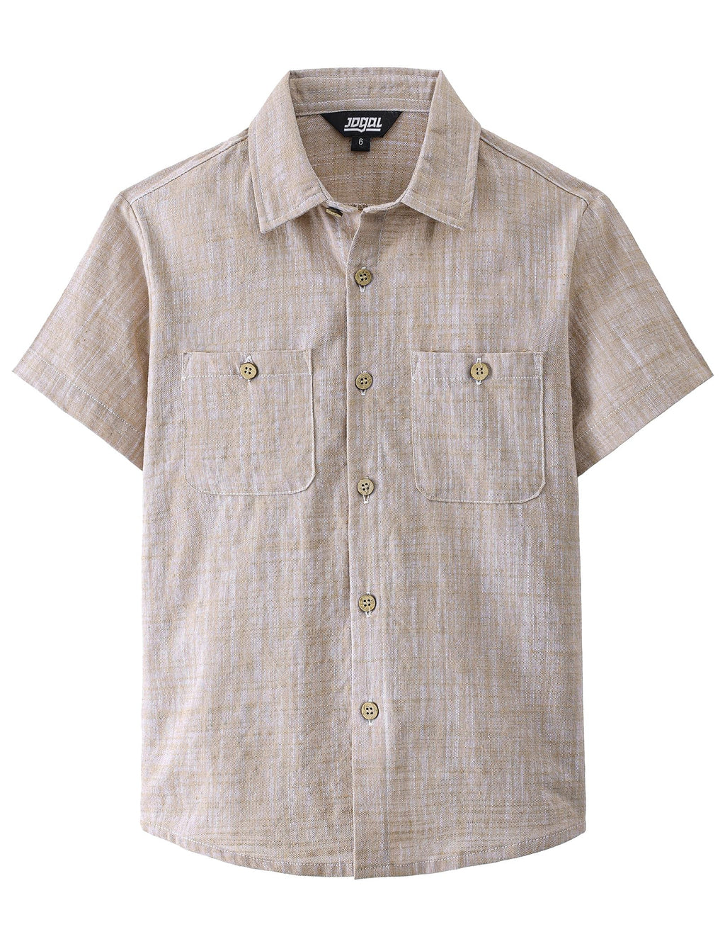 JOGAL Boys Chambray Shirts Short Sleeve Button Down Casual Cotton Woven Shirt with Two Pockets for Kids 6-14 Years