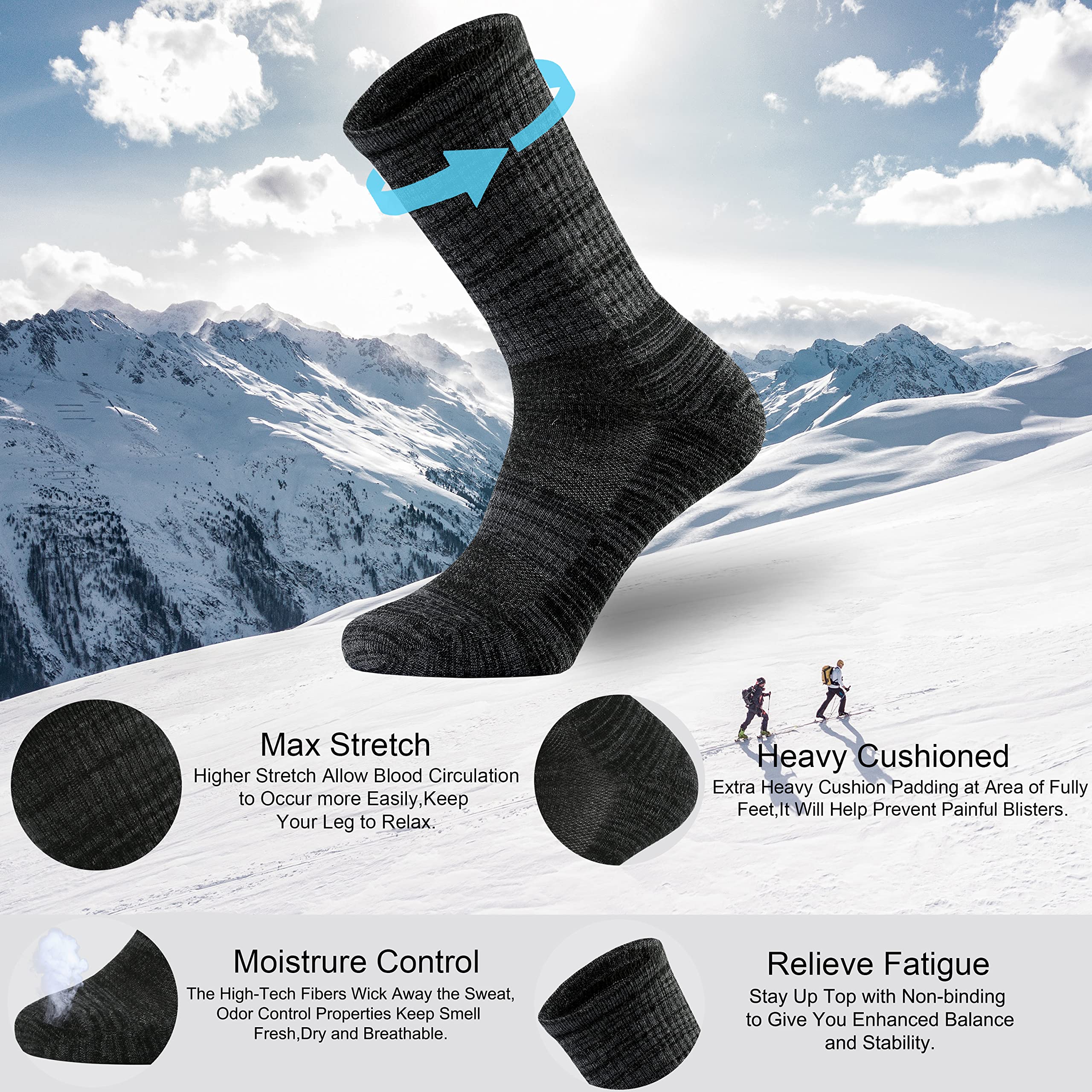 Ortis Men's Extra-Fine Merino Wool Cushioned Crew Socks with Light Weight Moisture Control Comfy for Men Outdoor Hiking Hiker