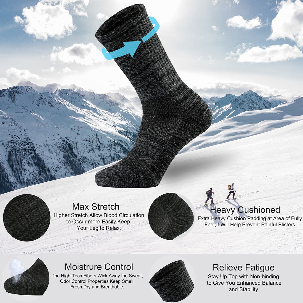 Ortis Men's Extra-Fine Merino Wool Cushioned Crew Socks with Light Weight Moisture Control Comfy for Men Outdoor Hiking Hiker