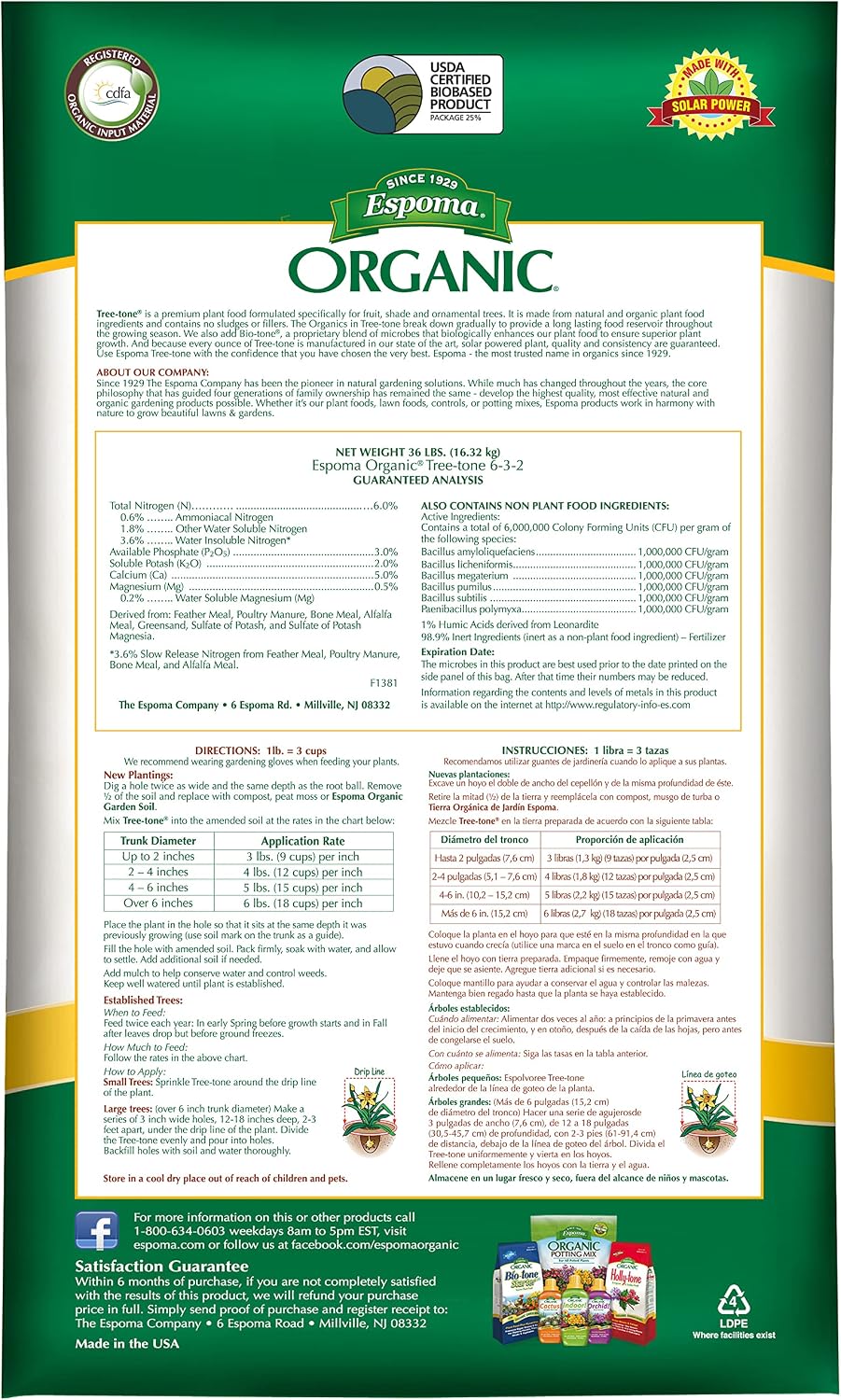 Espoma Organic Tree-Tone 6-3-2 Natural & Organic Fertilizer and Plant Food; 36 lb. Bag; Organic Fertilizer for All Trees. Use for Fruit Trees Like Peach & Apple Trees and All Shade Trees