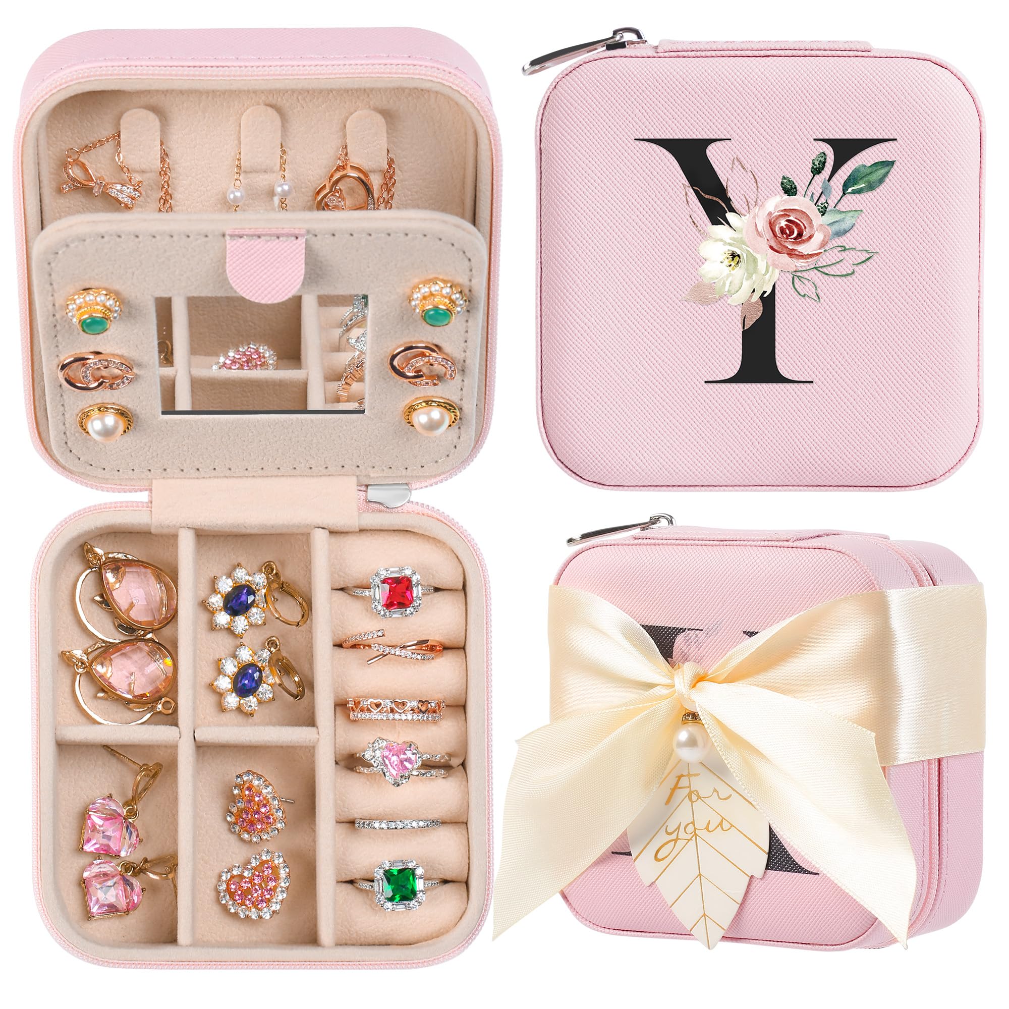 AYGXU Travel Jewelry Box for Women and Girls - Small Case With Initial A-Z - Teacher Gifts
