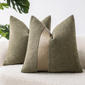 18"x18" Charcoal Black Boucle Throw Pillow Covers with Faux Leather Accents Set of 2 Fluffy Textured Decorative Pillow Cases for Couch Bed Boho Farmhouse Square Cushion Covers for Nordic Home