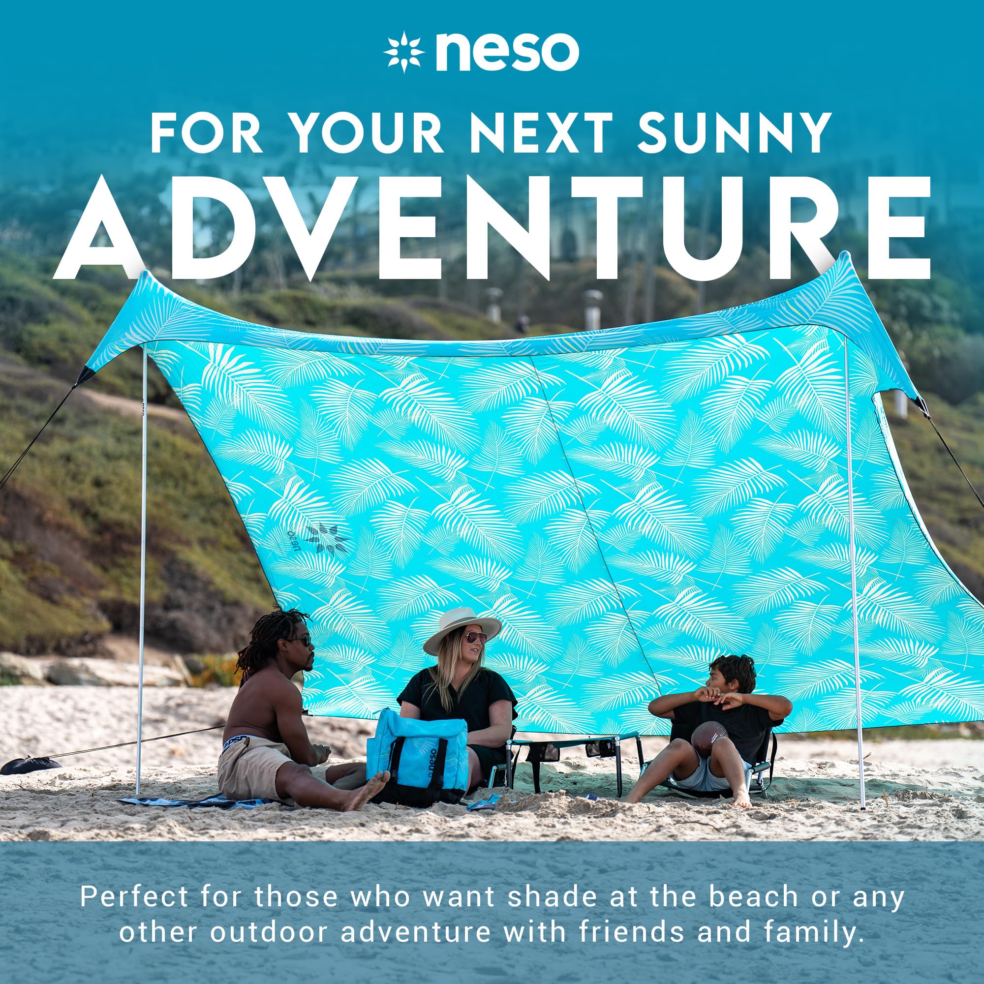 Neso Gigante Portable Beach Tent Sun Shelter - Lightweight Beach Shade Canopy - Easy Setup for Family Outings - Patented Reinforced Corners - UPF 50+ - 8ft Tall, 11 x 11ft - Save The Whales