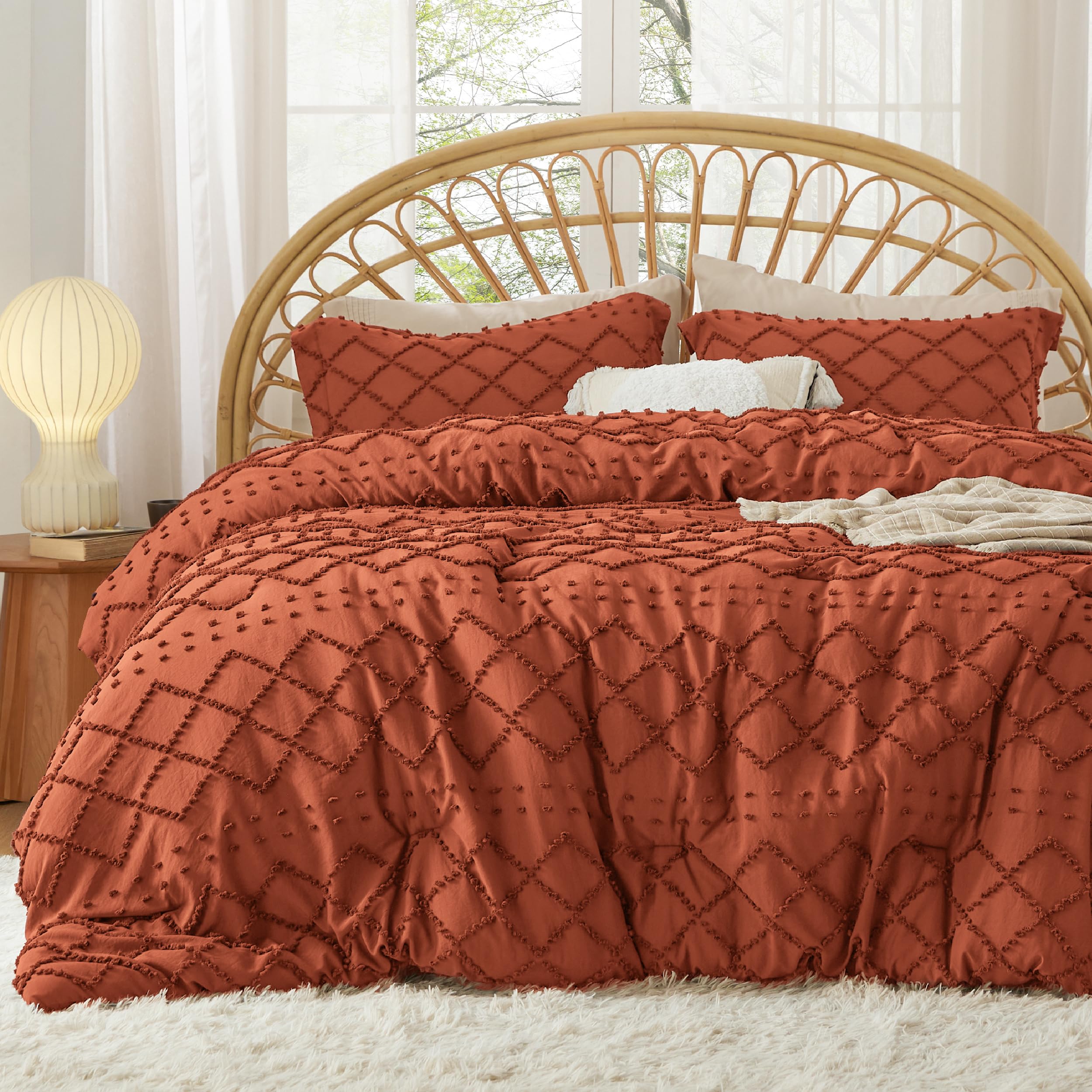 Bedsure Twin Comforter Set - White Boho Twin Comforter, Distressed Vintage Dorm Bedding Set for Kids, 2 Pieces Modern Farmhouse-Style Bed Set, Includes 1 Pillow Sham