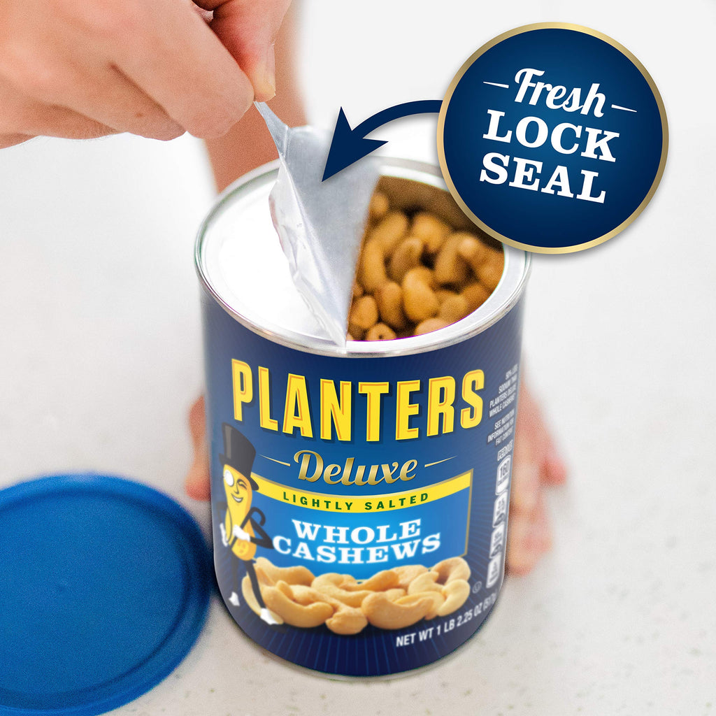 PLANTERS Deluxe Lightly Salted Whole Cashews, 18.25 oz. Resealable Container - Lightly Salted Cashews & Lightly Salted Nuts - Snacks for Adults & Kids - Vegan Snacks, Kosher