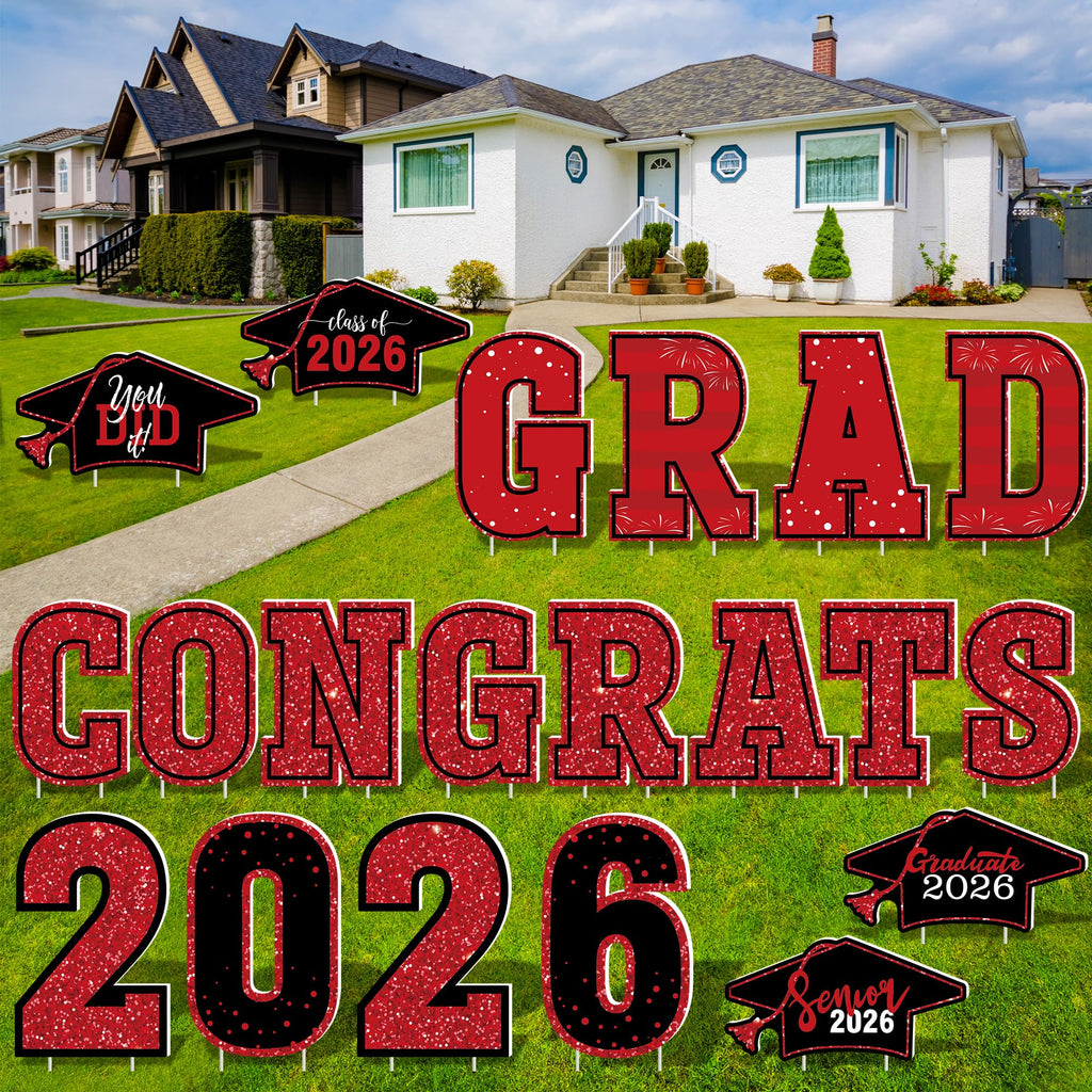 HOVACY 20 PCS Black Gold Graduation Yard Signs Class of 2026 | Black Gold 20 PCS, 40 Stakes, 11.57 x 16.14 in, Corrugated Plastic, Waterproof, Congrats Grad Sign, Graduation Sign