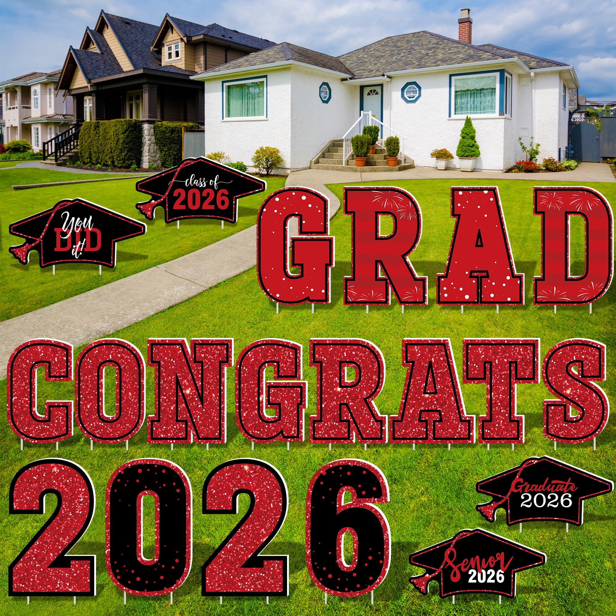 HOVACY 20 PCS Black Gold Graduation Yard Signs Class of 2026 | Black Gold 20 PCS, 40 Stakes, 11.57 x 16.14 in, Corrugated Plastic, Waterproof, Congrats Grad Sign, Graduation Sign