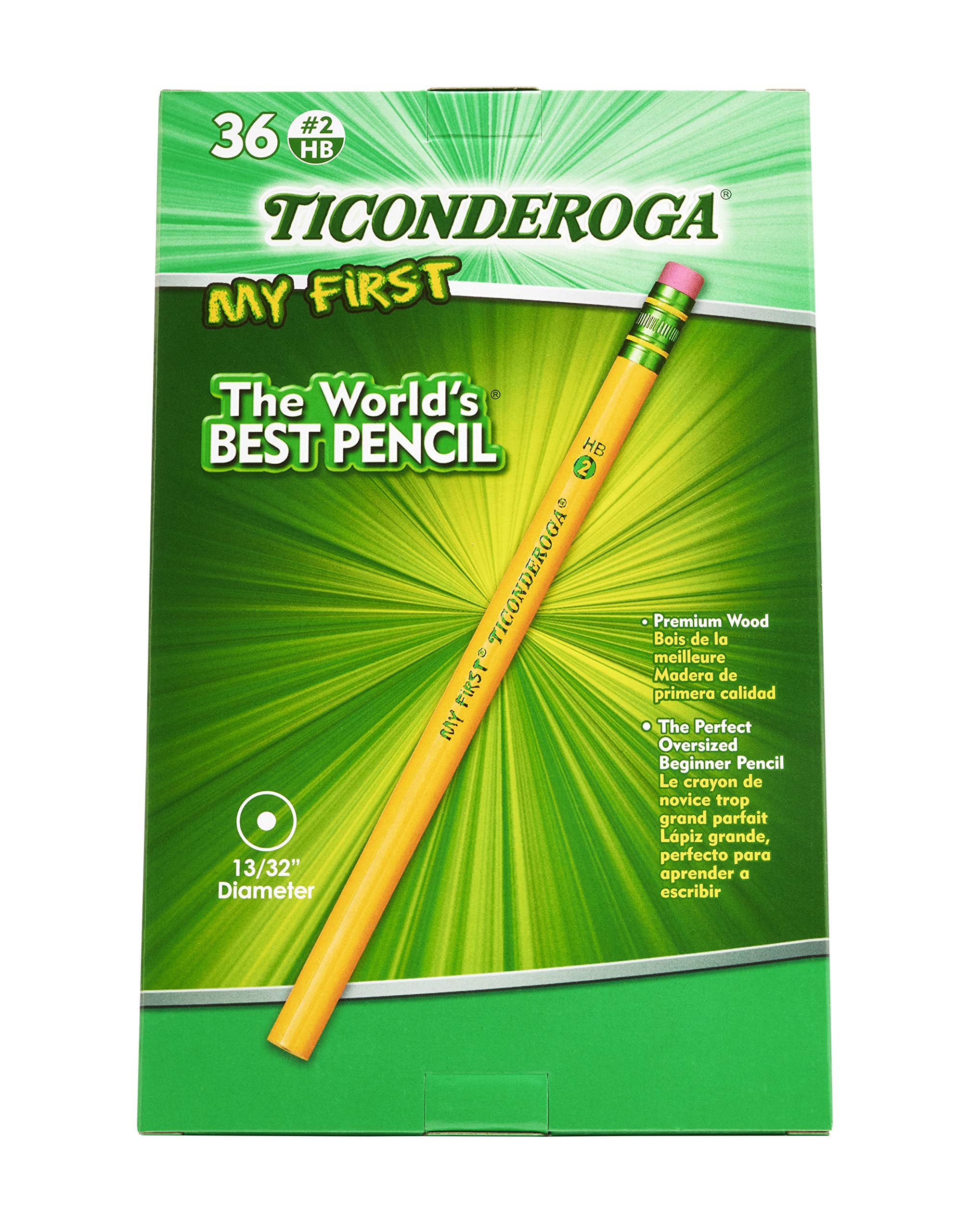 Ticonderoga My First Wood-Cased Pencils, #2 HB Soft, With Eraser, Yellow (X3336) (Pack of 6, 216 Count Total)