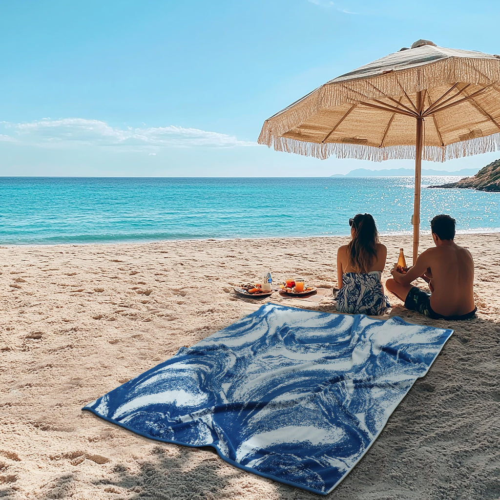 COTTON CRAFT Ombre Stripe Extra Wide Beach Towel for Two - 58x68 - Pure Cotton - Double Woven Jacquard Thick Plush Super Soft Luxurious Velour Pile - Pool Picnic Bath - 450 GSM - Blue