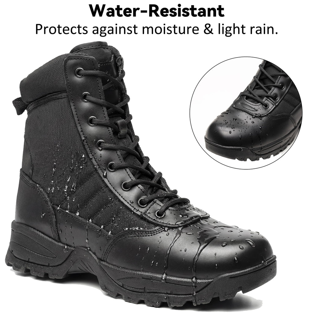 Men's Tactical Boots 8 Inch Side Zipper Military Combat Boots Leather Duty Work Boots for Men Police Motorcycle