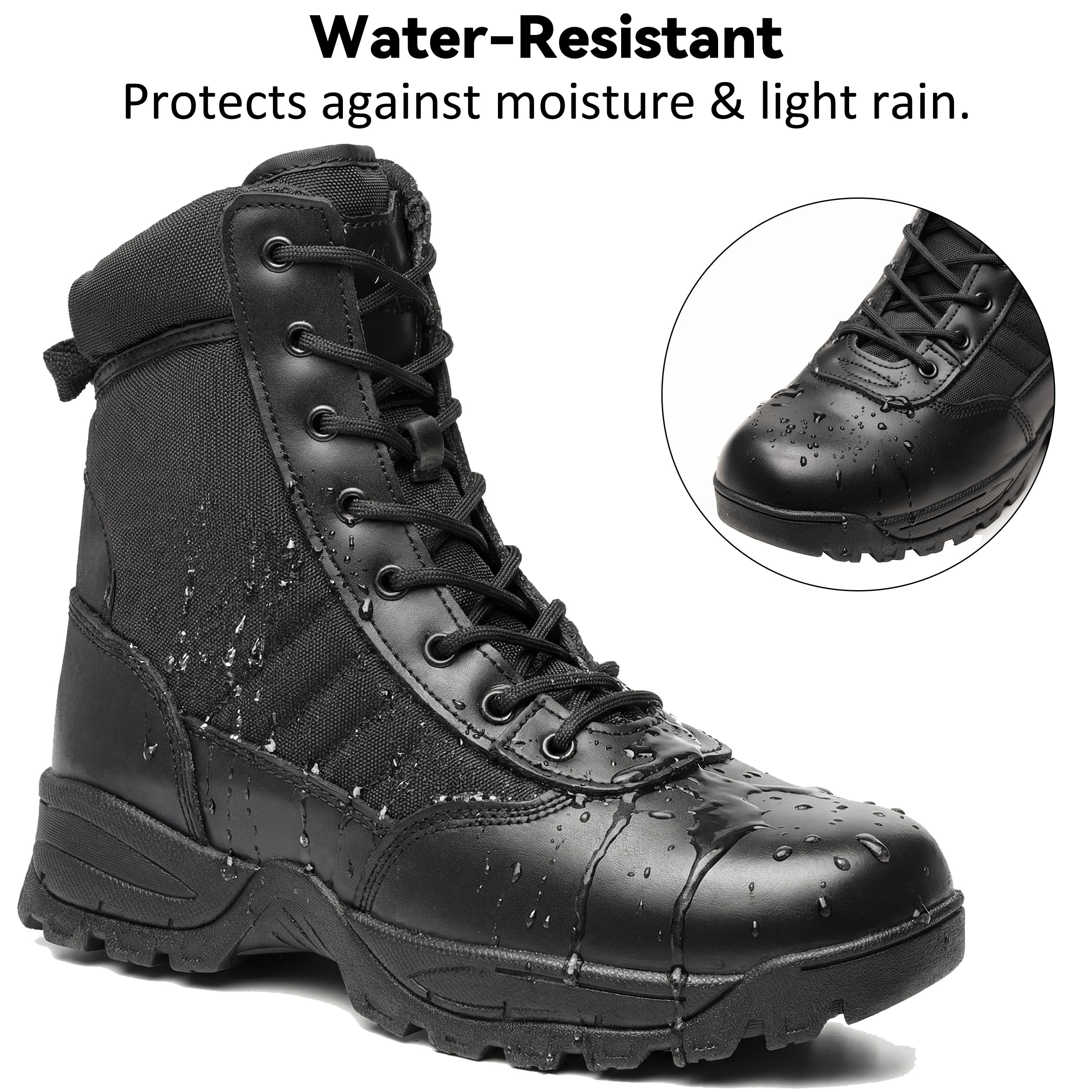 Men's Tactical Boots 8 Inch Side Zipper Military Combat Boots Leather Duty Work Boots for Men Police Motorcycle