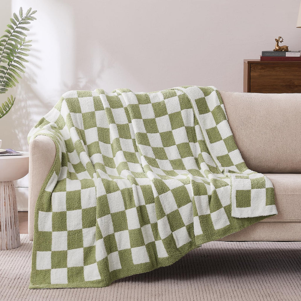 Checkered Throw Blanket, Black Soft Cozy Fluffy Knitted Throw Blankets for Couch, Sofa, Bed, Chair, Warm Fuzzy Travel Picnic Lightweight Plaid Blanket, 50x70 inches