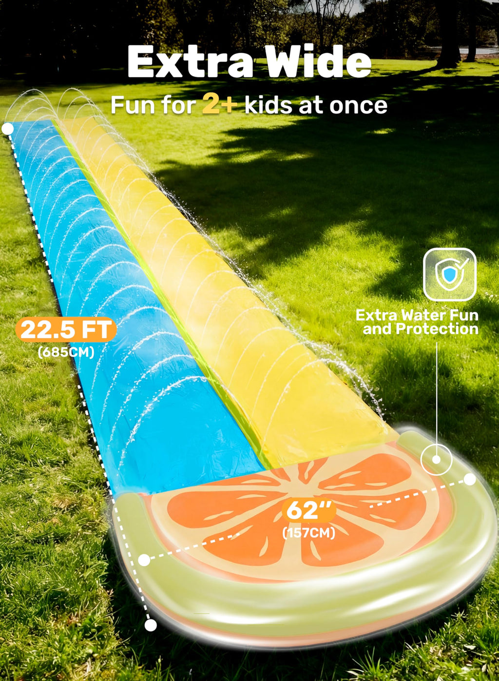 Sloosh Water Slides with 2 Inflatable Boards,22.5ft Double Lane Splash Slip Lawn Water Slide with Advanced Sprinklers Summer Toy for Kids Adults Fun Backyard Summer Outdoor, Orange