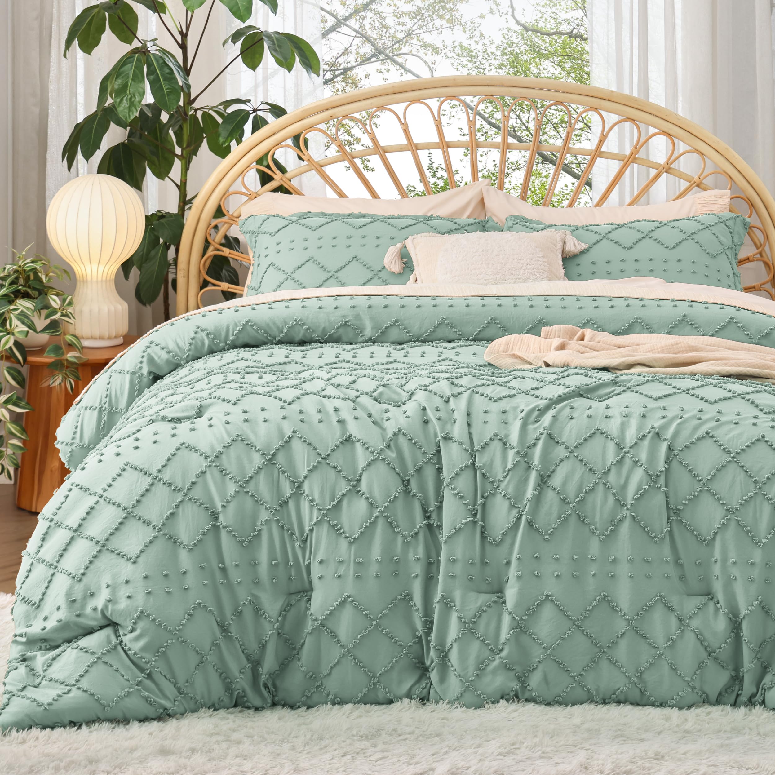 Bedsure Twin Comforter Set - White Boho Twin Comforter, Distressed Vintage Dorm Bedding Set for Kids, 2 Pieces Modern Farmhouse-Style Bed Set, Includes 1 Pillow Sham