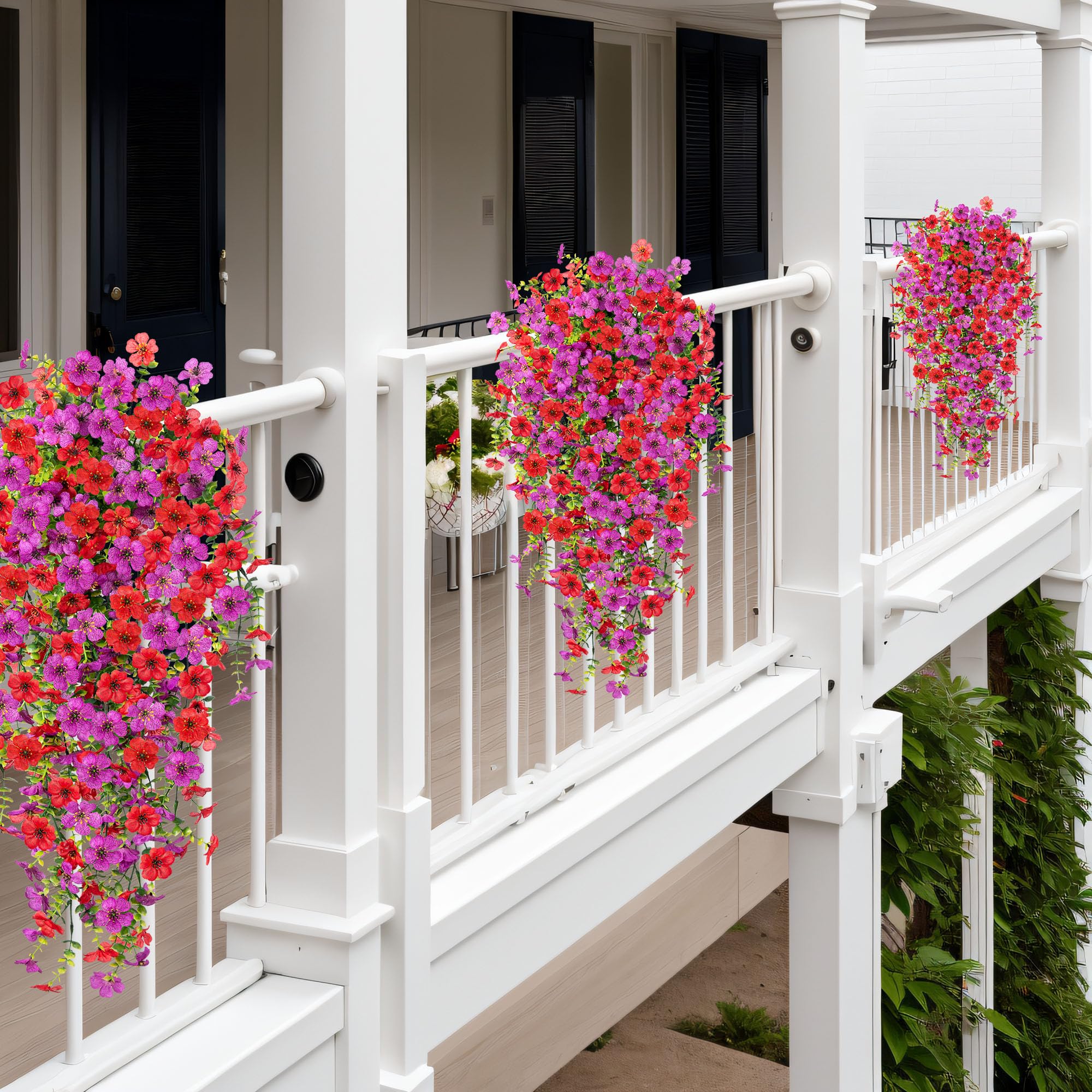 Ammyoo Artificial Hanging Flowers for Outdoors Faux Plants Spring Summer Decoration, 2 Pack Silk Colorful Daisy Realistic Fake Outdoor Flowers UV Resistant Porch Patio Window Yard Decor(Blue)