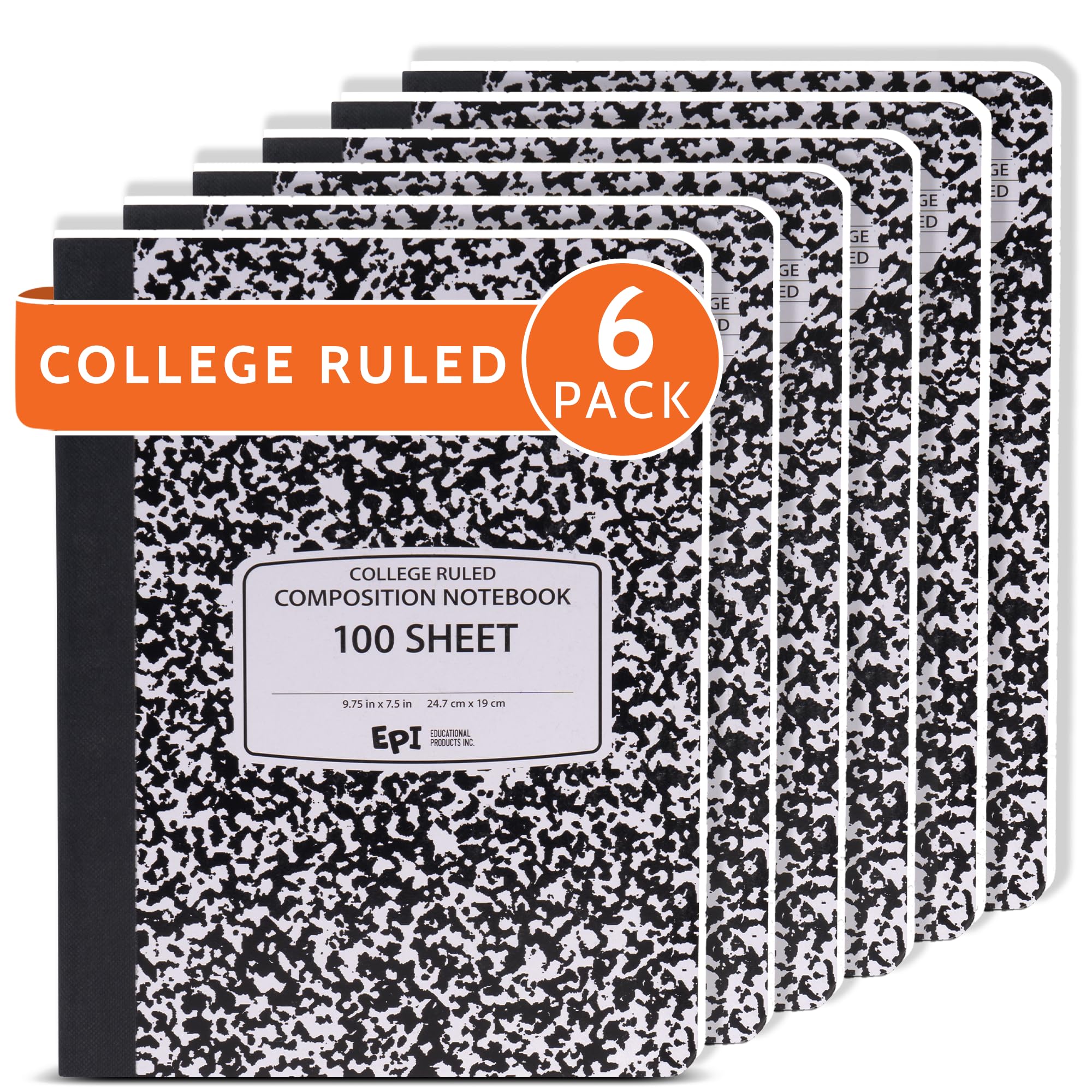 3 Pack - EPI Marble Hardcover Wide Ruled Composition Notebook | 200 Pages (100 Sheets), 9.75 x 7.5 in, Sturdy Sewn Binding | School, Office, Journaling, Notes