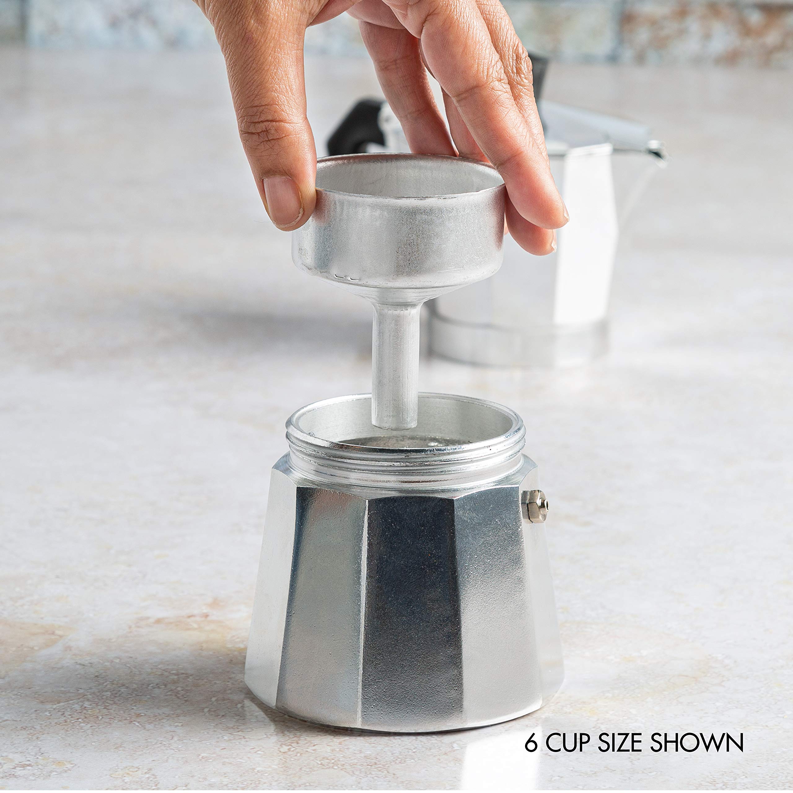 Primula Classic Moka Pot Stovetop Espresso and Coffee Maker, Italian and Cuban Cafetera for Rich Espresso Brewing, Durable Aluminum Greca Coffee Maker with Easy Grip Handle, 6-Cup, Black