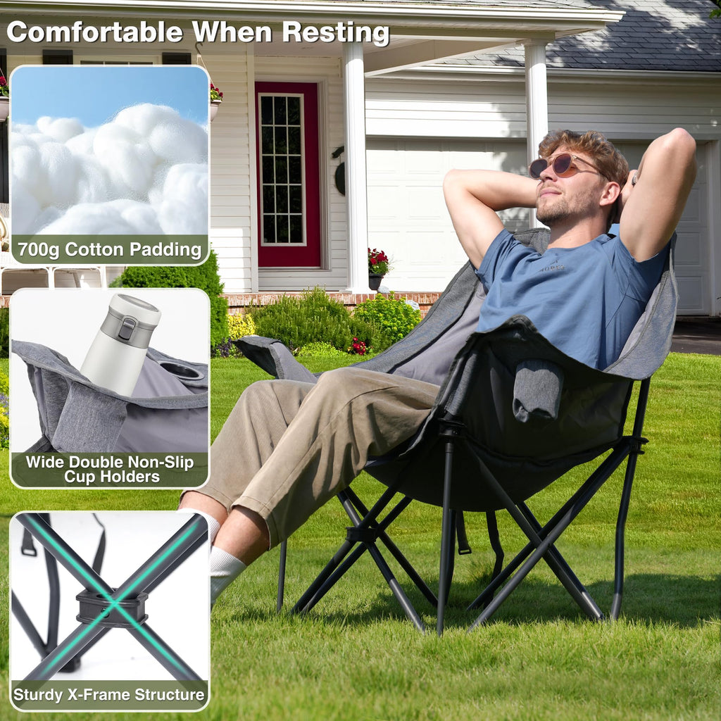 Double Camping Chair Heavy Duty Oversized Padded Loveseat for Adults 2 Person Outdoor Portable Camping Chairs for Lawn, Backyard, Fishing, Trip, Support 600lbs, Grey