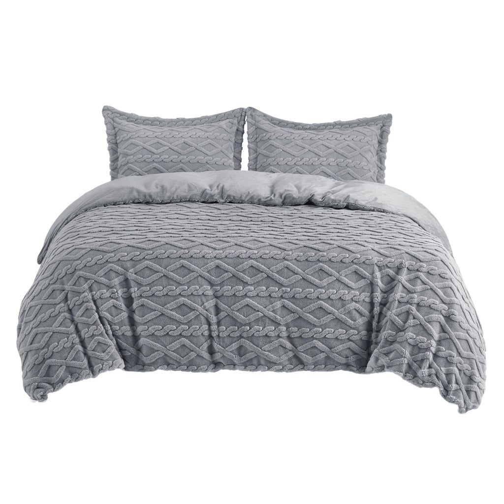 Bedsure Fluffy Flannel Duvet Cover Set - Faux Fur Comforter Cover Queen Size, Gray Warm Plush Bedding for Winter, 3-Piece Set with Zipper Closure (90"x90") and 2 Pillow Shams