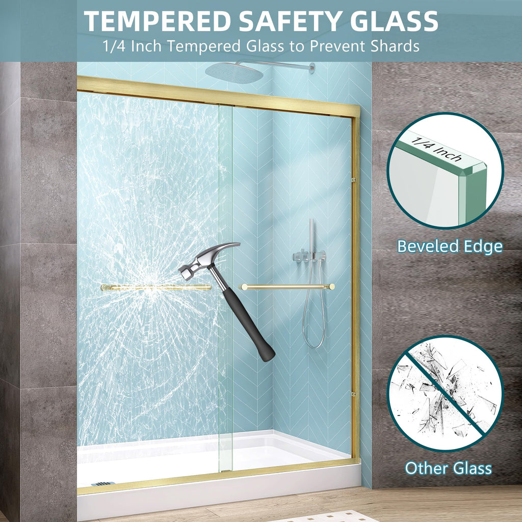 GETPRO Shower Door Sliding 44-48 in. W x 72 in. H Semi-Frameless Bypasss Double Sliding Doors for Shower,1/4 inch Clear Tempered Walk-in Shower Glass Door Brushed Nickel