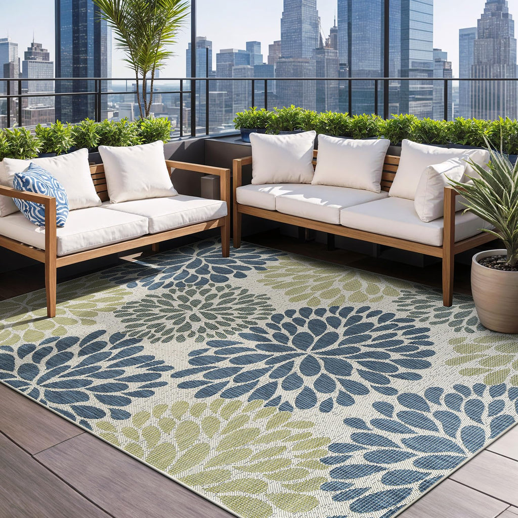 Beverly Rug Outdoor Rug 5x7 Modern Bordered Area Rugs for Indoor and Outdoor Patio Deck Porch Garden Waterproof Weather Sun Resistant Washable Outside Carpet (5 x 7 Beige)