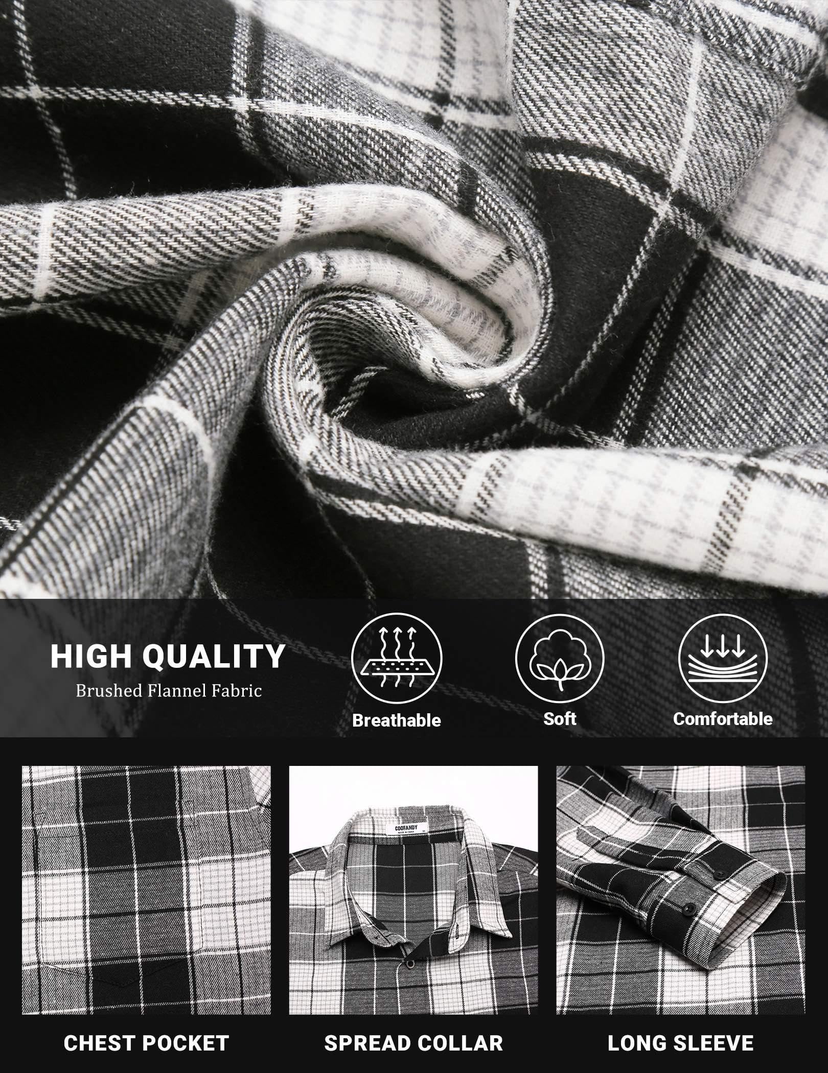 COOFANDY Mens Flannel Shirts Long Sleeve Button Down Shirt with Pocket Casual Shirts Work Shirts for Men