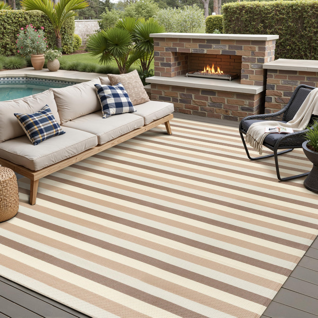 PureCozy Outdoor Plastic Straw Rug Black Beige Large Outside Waterproof Outdoor Patio 5x8 Carpet Geometric Reversible Mat Modern for Camping RV Porch Deck Balcony Beach